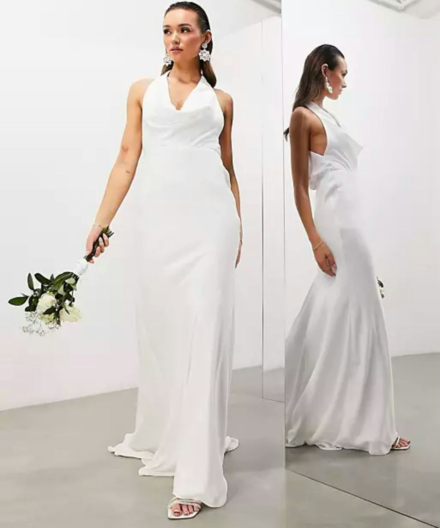 ASOS EDITION Marlowe Satin Halter Cowl Wedding Dress In Ivory ?auto=format&w=1440&q=80