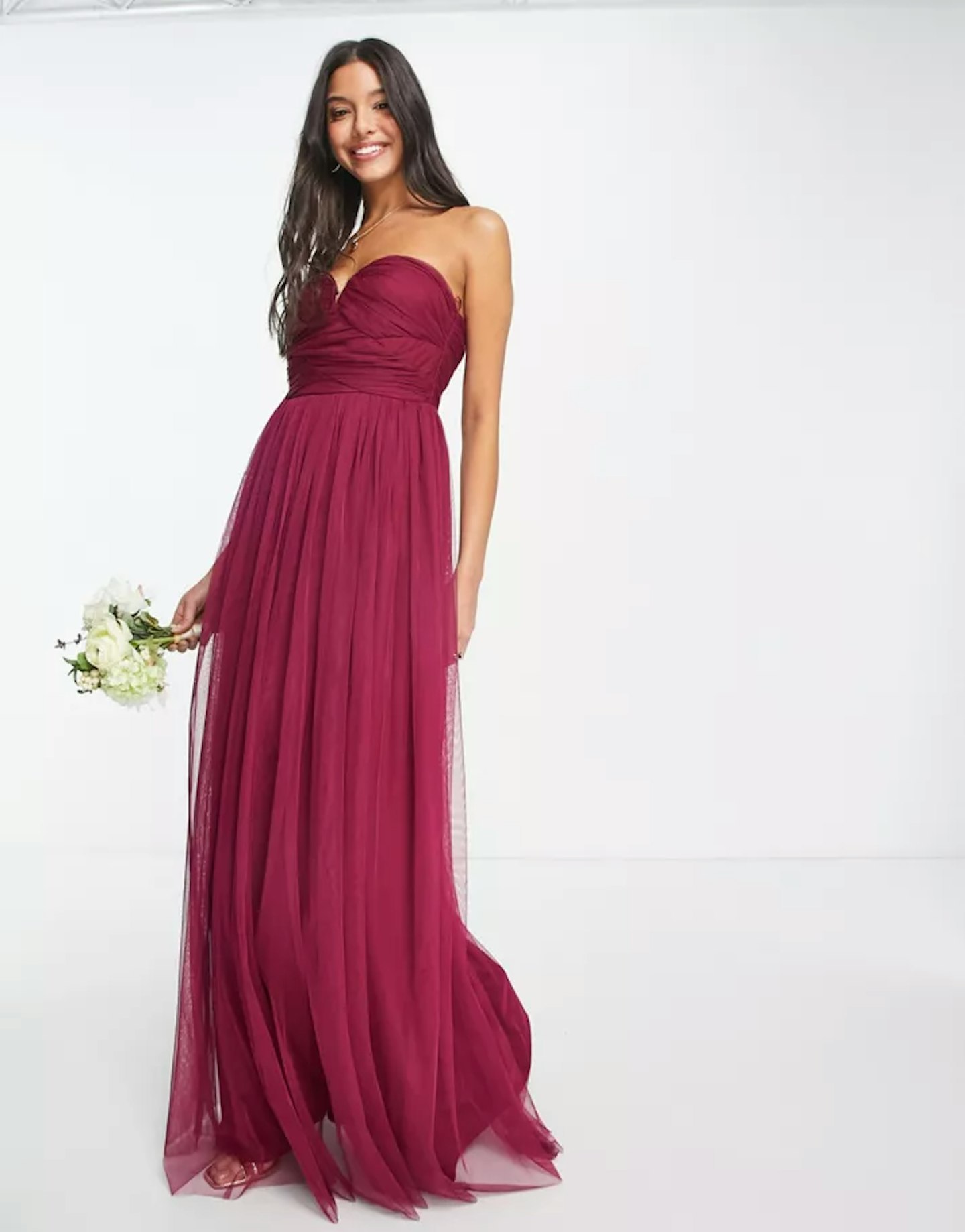 ASOS EDITION Satin Square Neck Maxi Dress with Side Split in Wine
