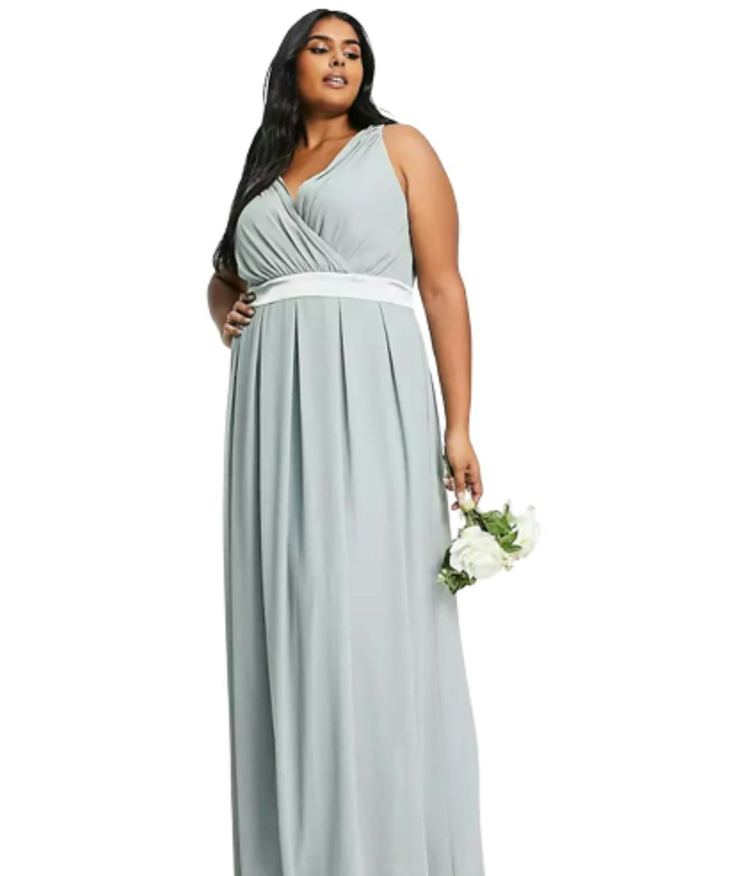 ASOS TFNC Plus Bridesmaid Bow Back Maxi Dress - Sage Green