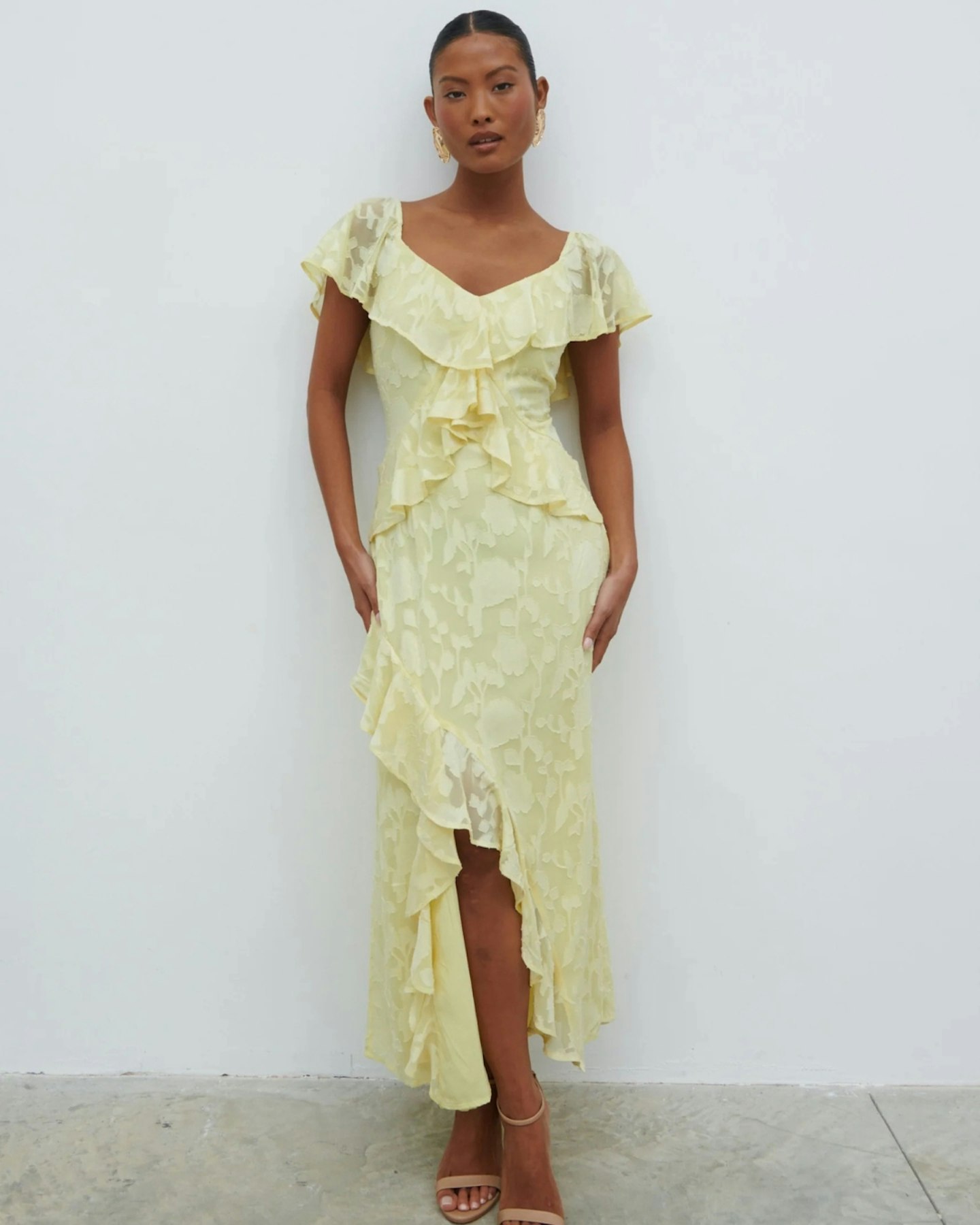 Pretty Lavish Eloise Ruffle Jacquard Midaxi Dress