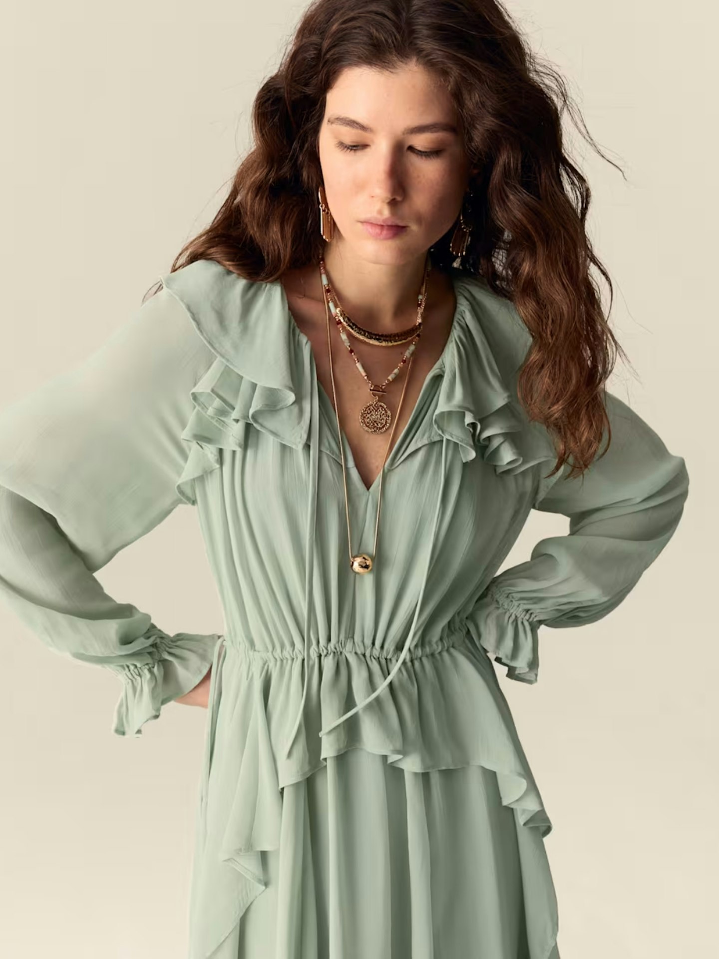 Per Una Tie Neck Ruffle Maxi Waisted Dress
