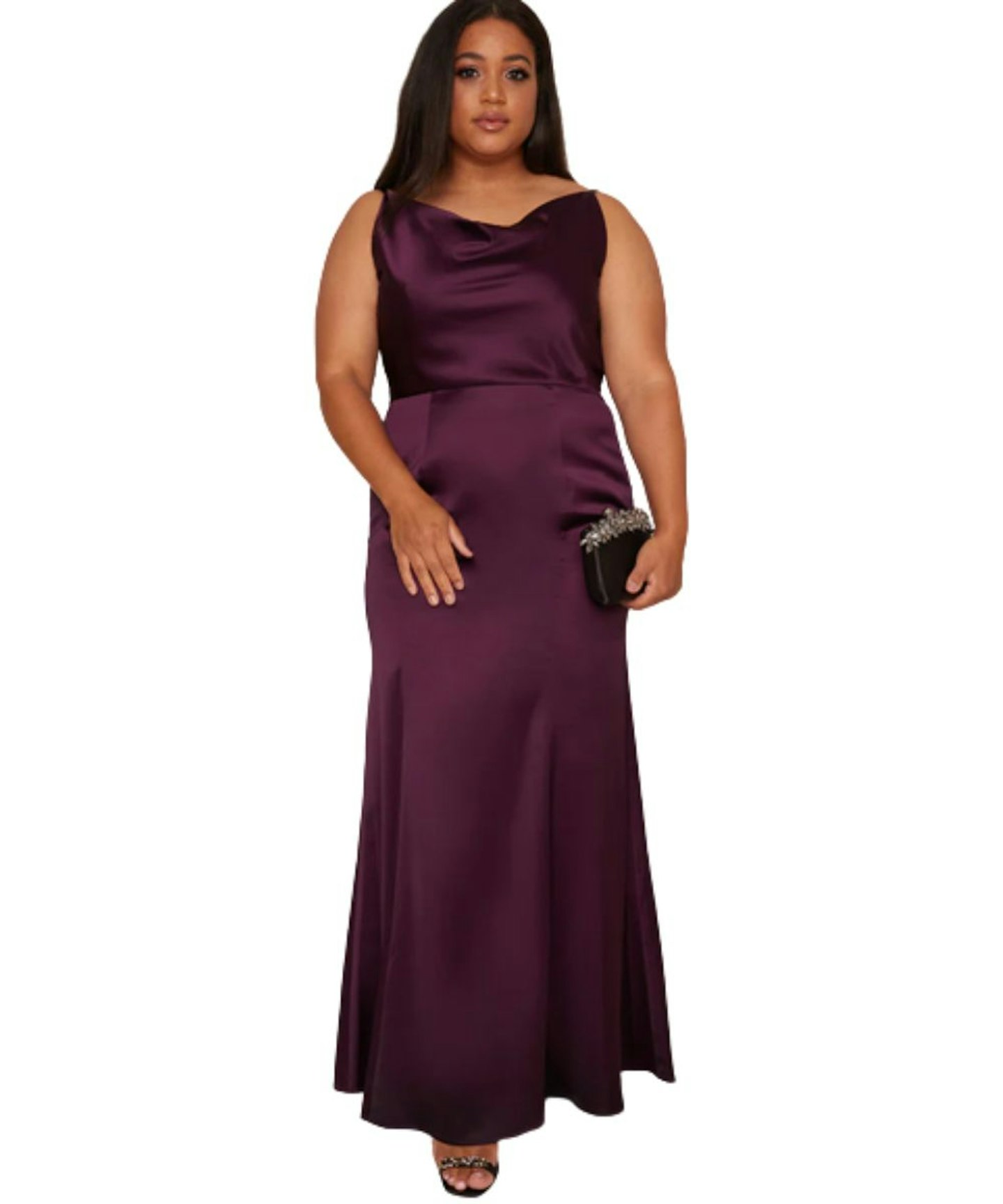 Chi Chi Plus Size Satin Slip Cowl Back Maxi Dress - Purple