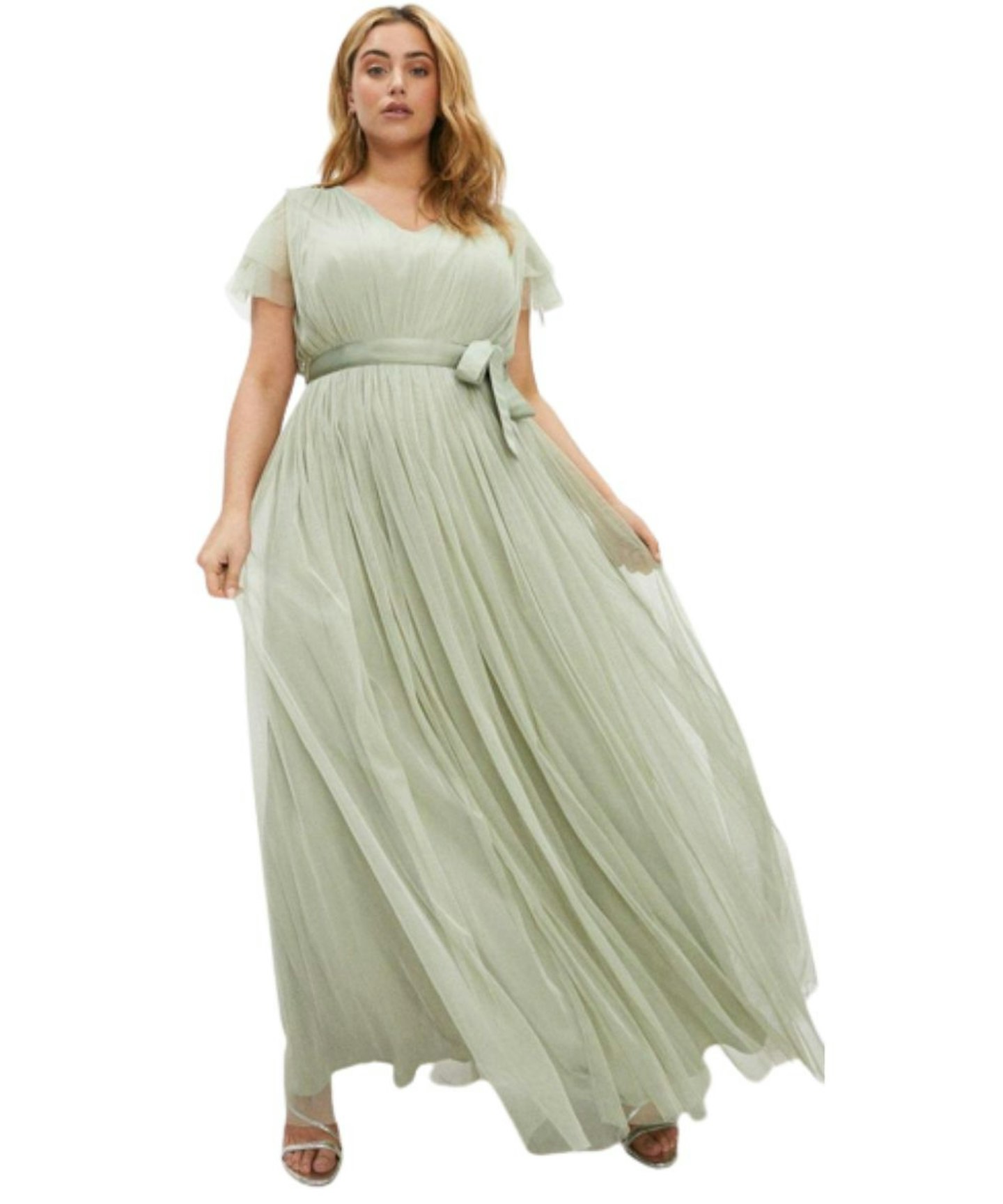 Coast Plus Size Tulle V-neck Tie Belt Maxi Dress