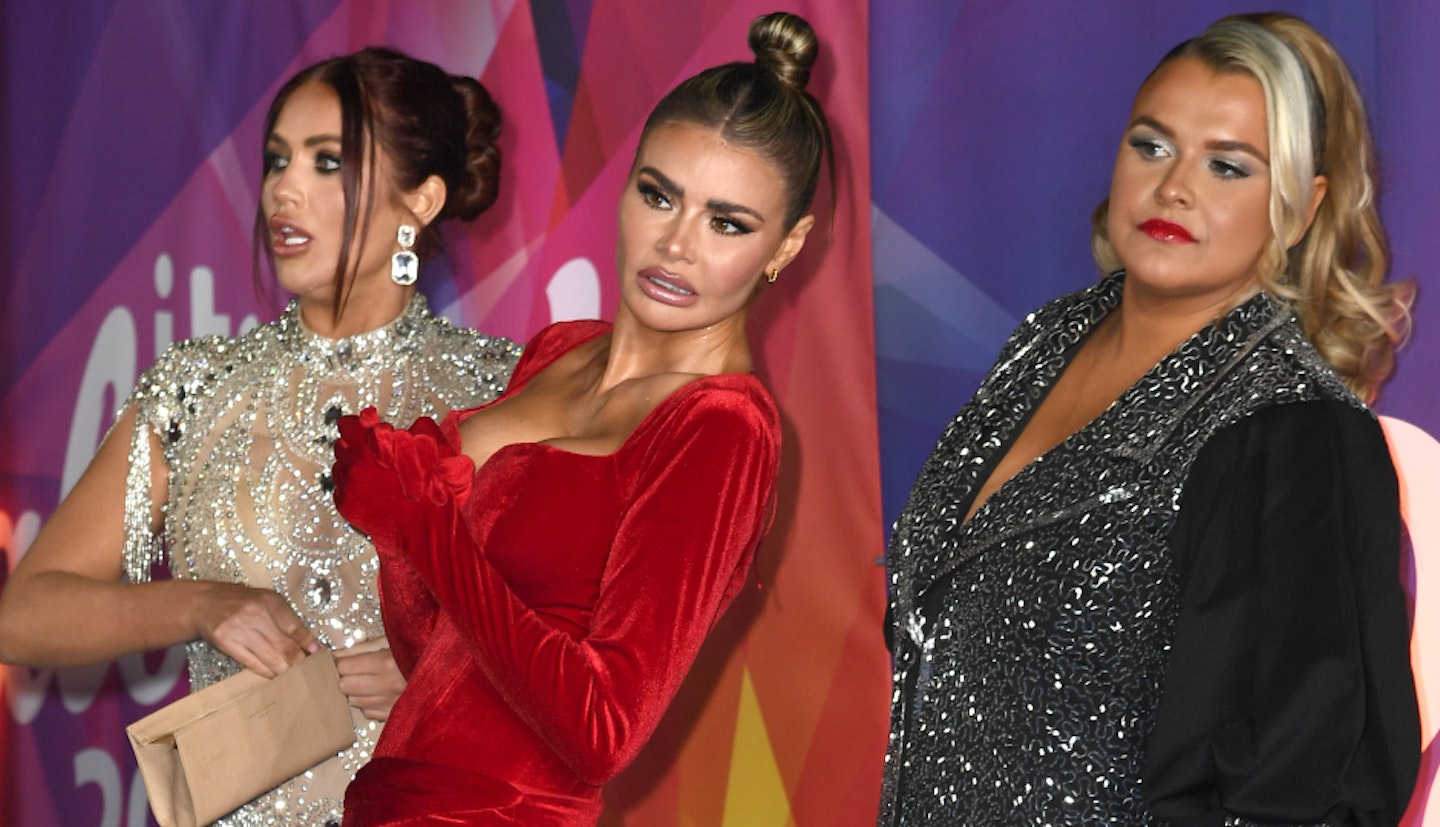 TOWIE's Amy Childs, Chloe Sims and Saffron Lempriere looking confused on the red carpet at the ITV Palooza