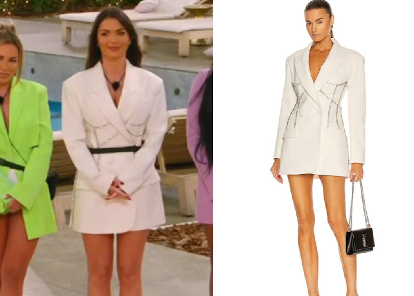 India wears Area white blazer dress on the fourth night