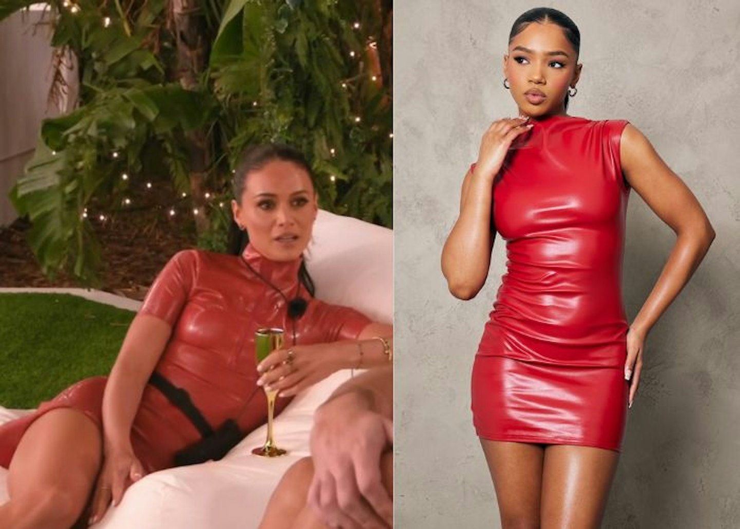 Olivia wears red faux leather mini dress for the second night