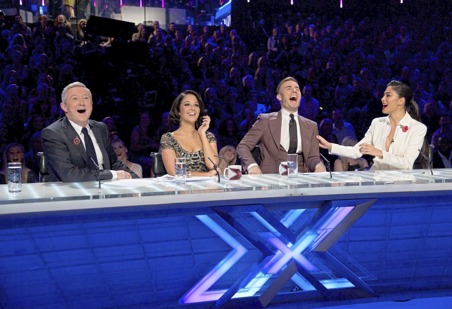 the x factor judge louis tulisa nicole gary laughing