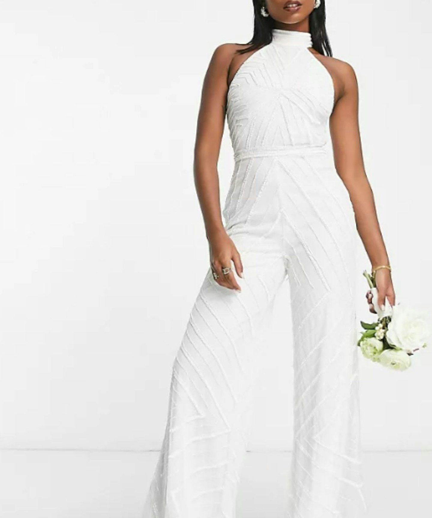 ASOS Starlet Bridal Exclusive Embellished Wide Leg Jumpsuit