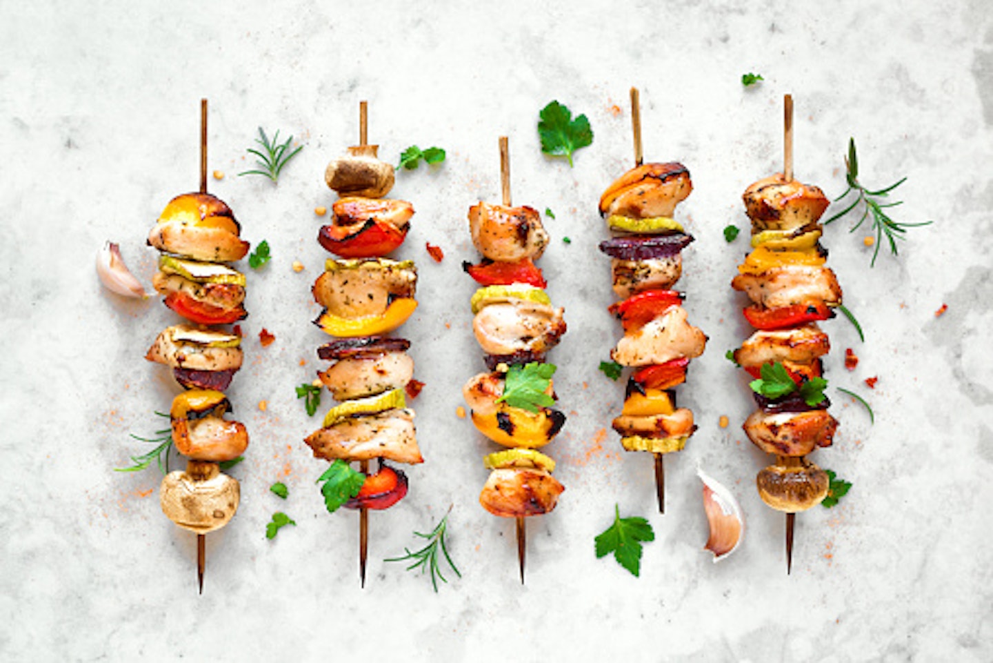 Chicken and vegetable skewers