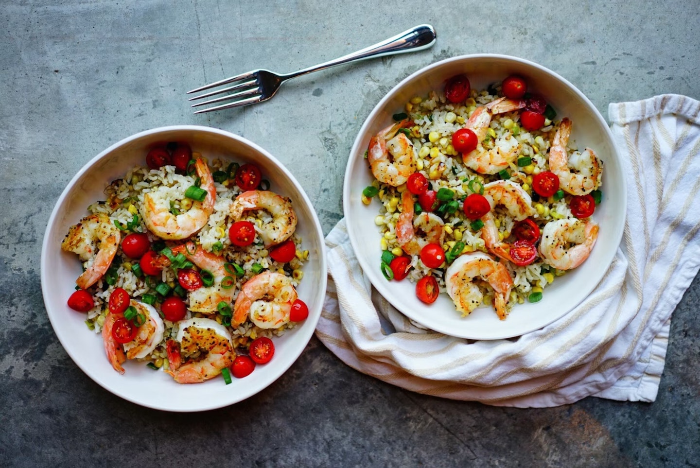 Best food subscription boxes: two bowls of prawns, grains and vegetables
