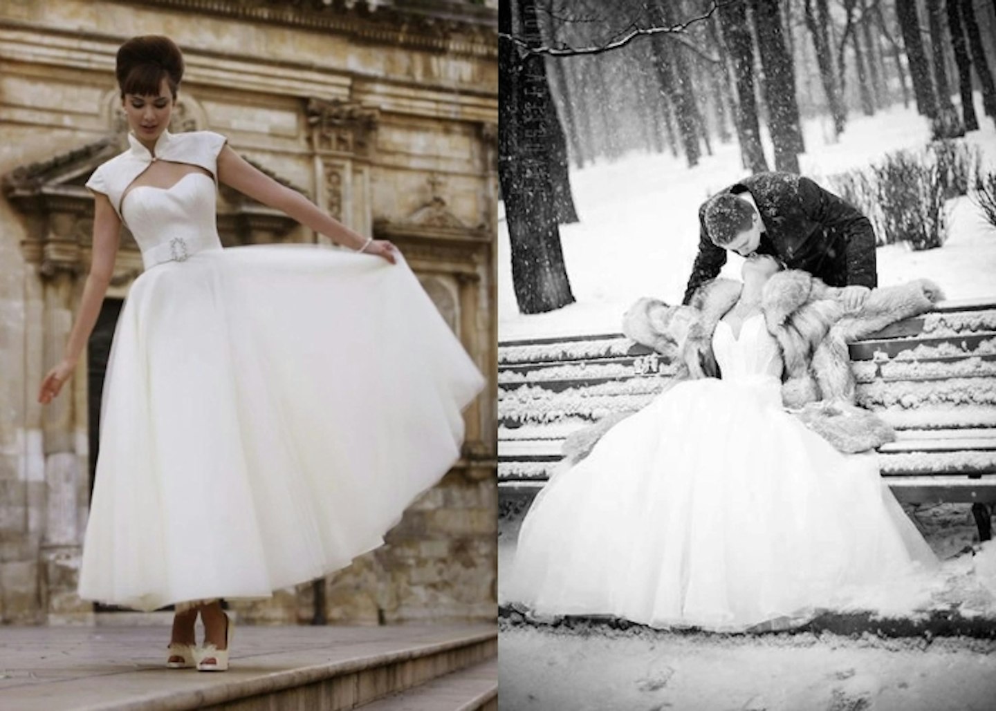 best-winter-wedding-dresses-uk-2024-where-to-shop-inspiration-retro-layer-coat-cardigan-bridal-gown