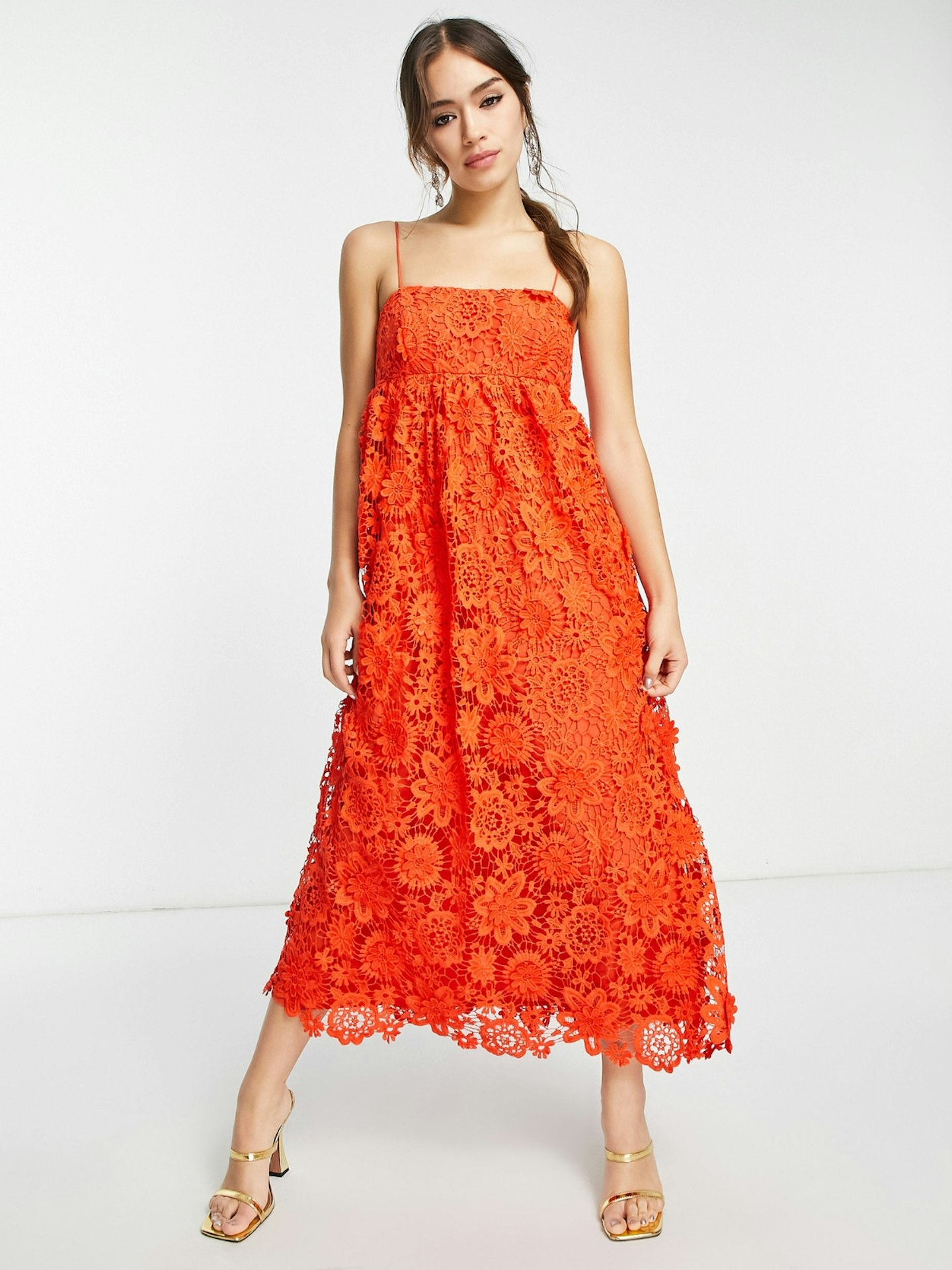 ASOS Edition 3D Floral Cami Midi Dress In Red