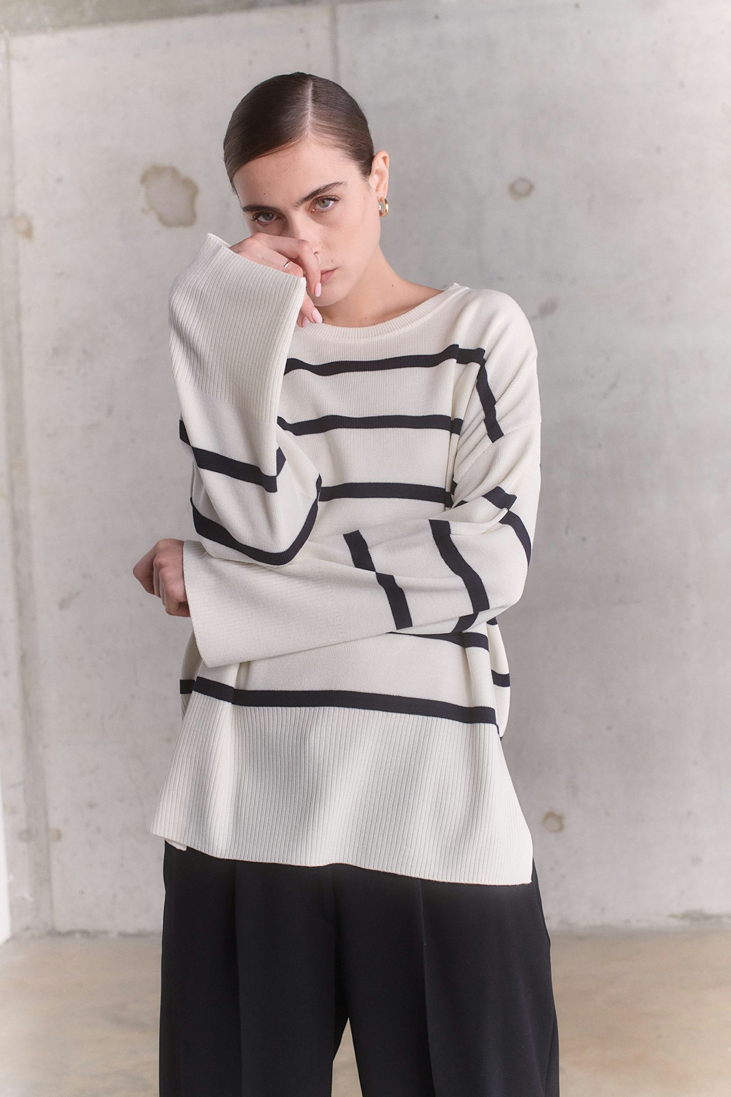 White Striped Compact Knit Jumper