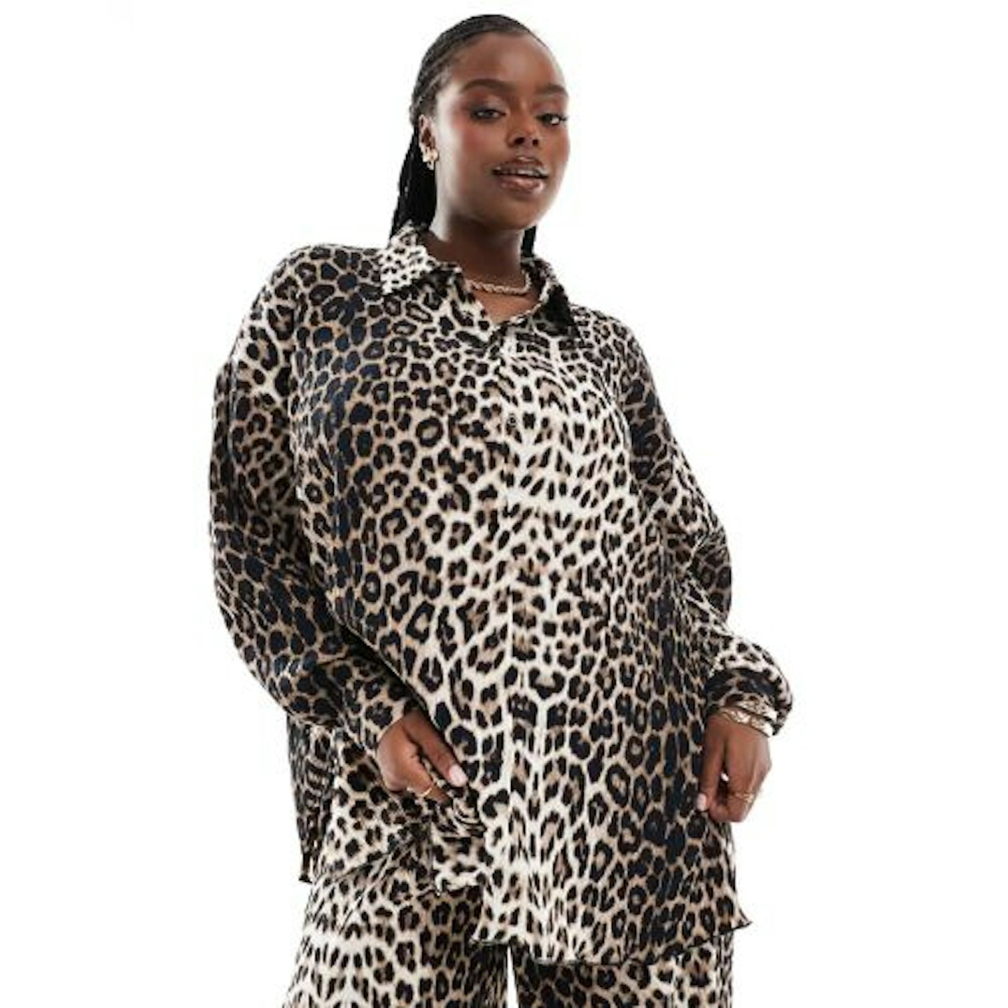 Extro & Vert Plus plisse shirt in leopard print co-ord