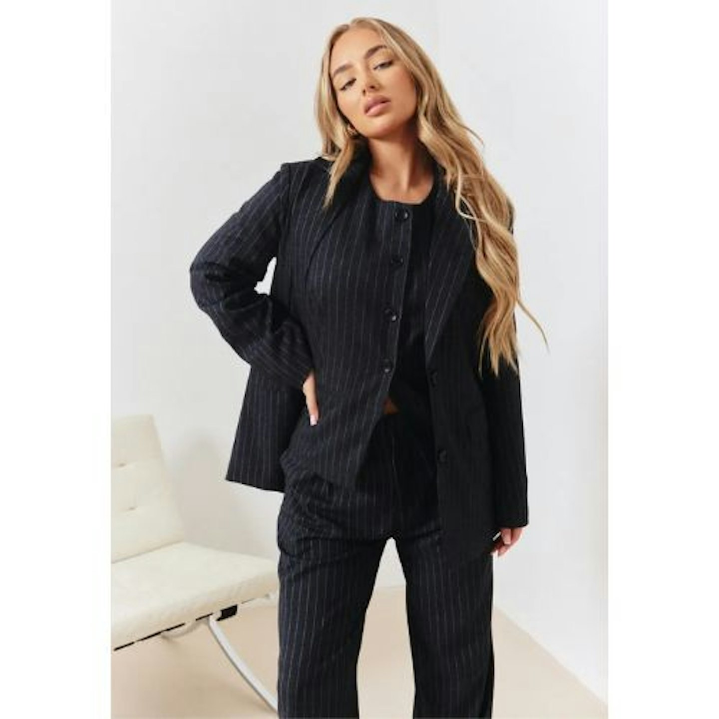 Navy Pinstripe Relaxed Blazer