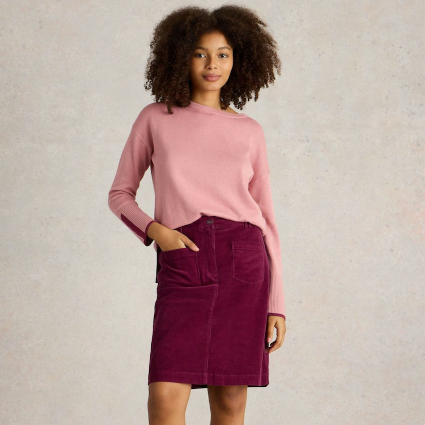 alison hammond burgundy skirt