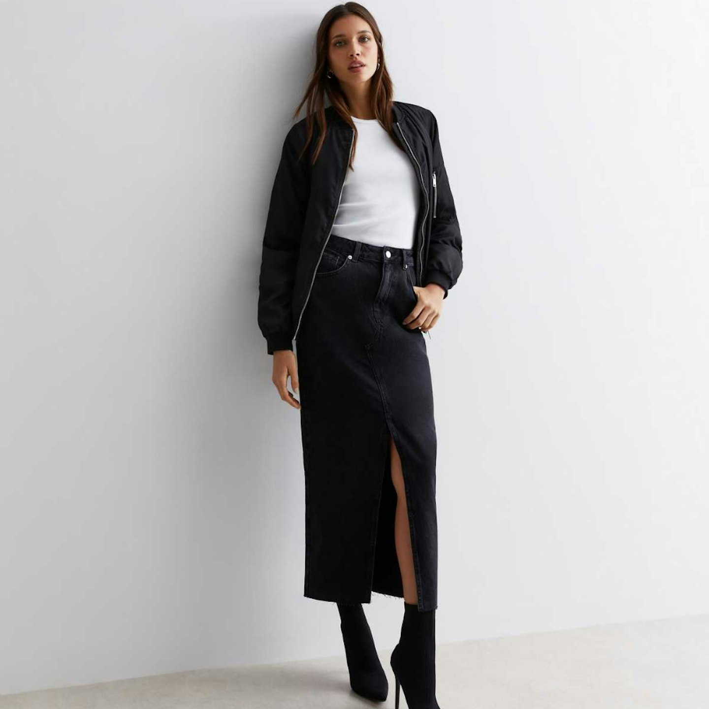 new look black denim skirt