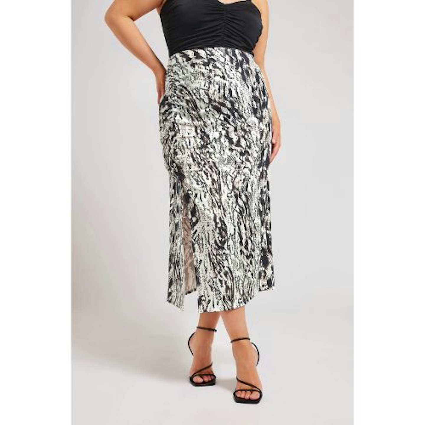 YOURS LONDON Curve White Snake Print Ruched Skirt