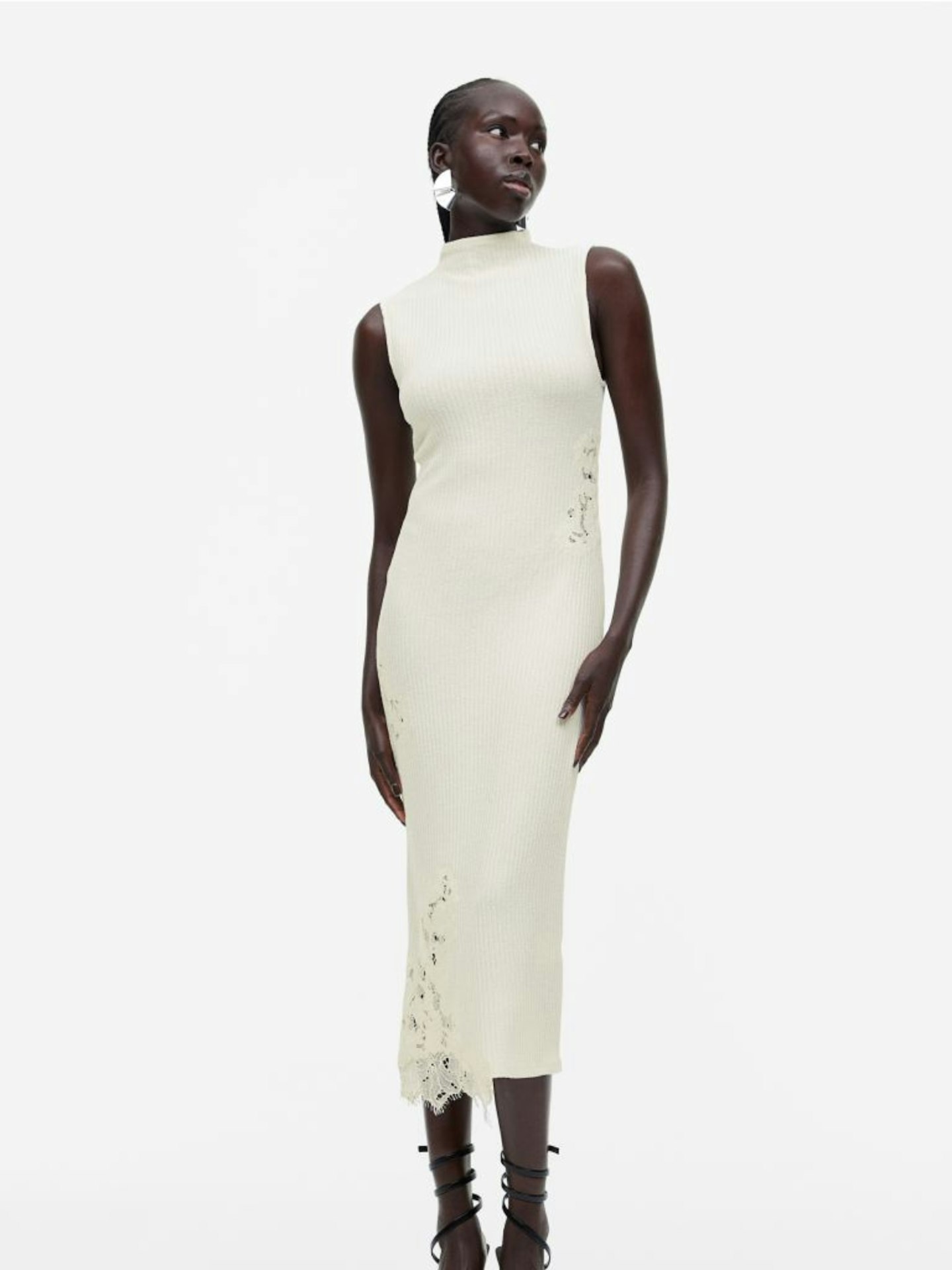 H&M White Lace Detail Ribbed Dress 