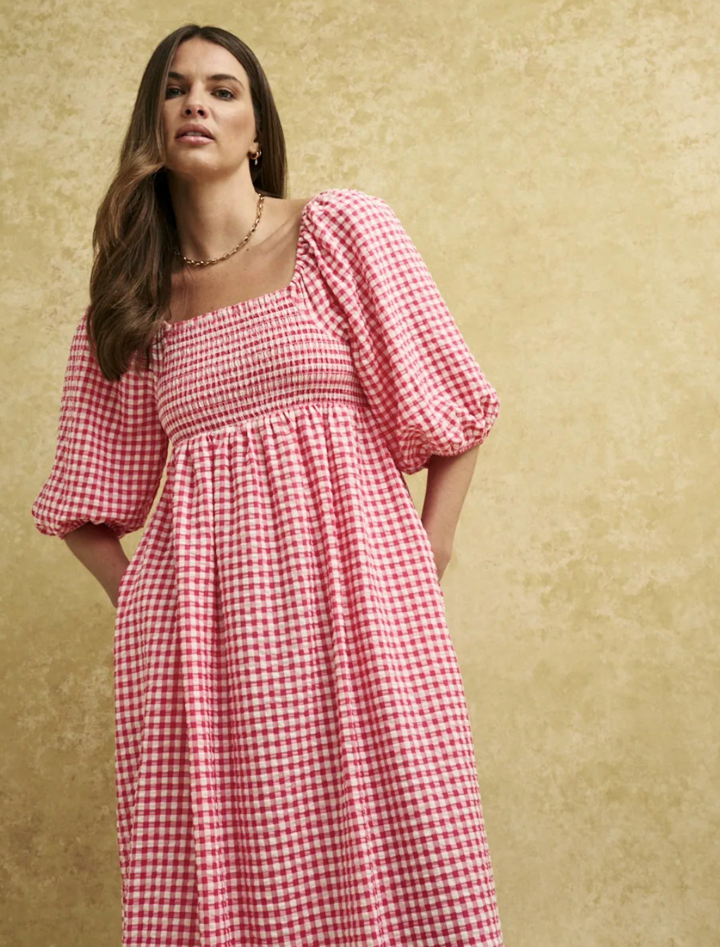 Pink Gingham Check Kylie Midi Dress