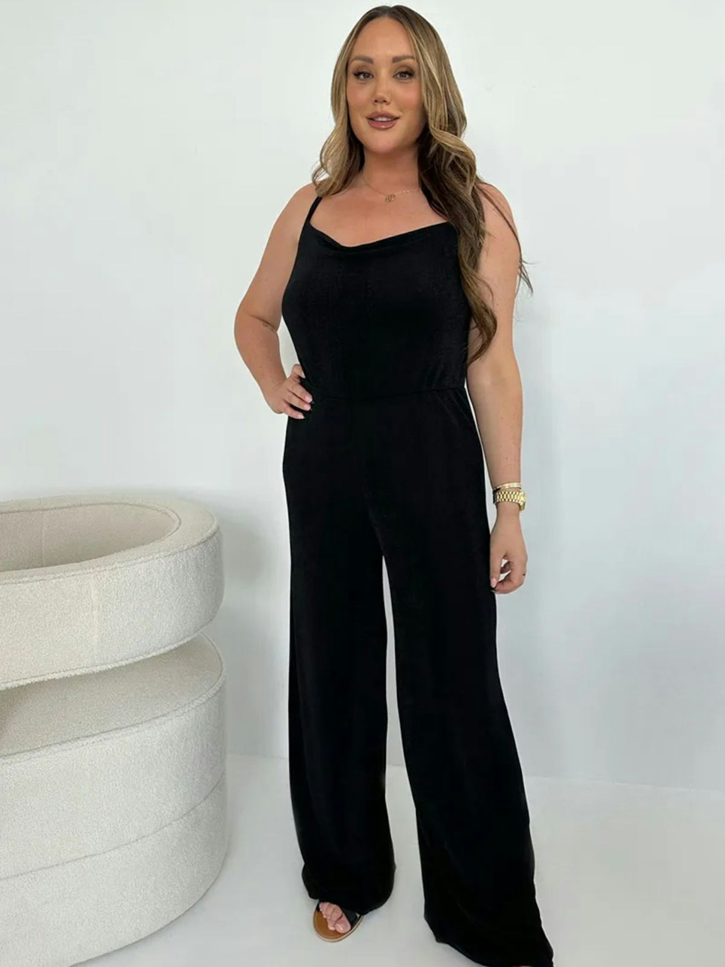 In The Style Charlotte Crosby Black Strappy Wide Leg Jumpsuit 