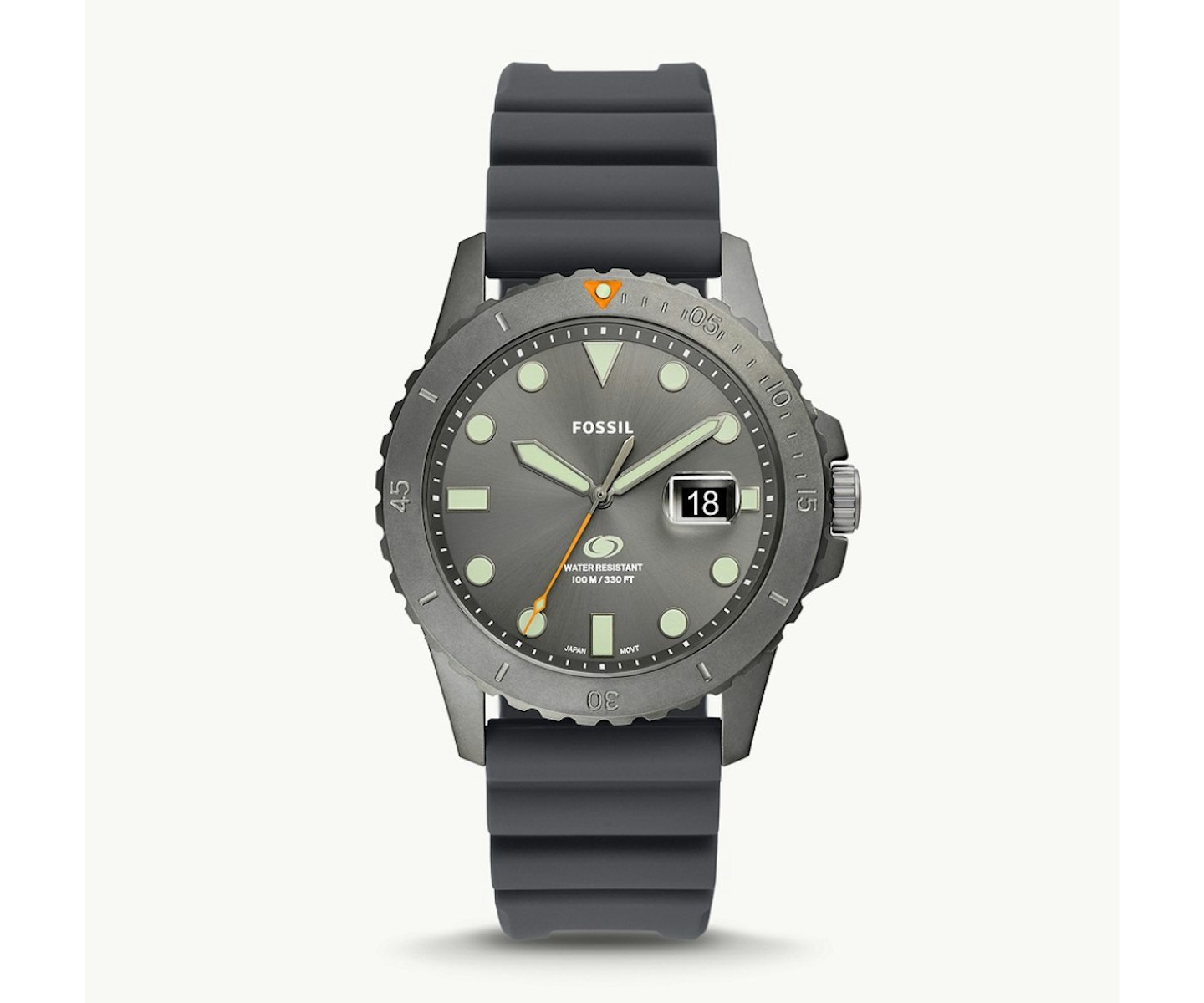 Fossil Blue Three-Hand Date Gray Silicone Watch