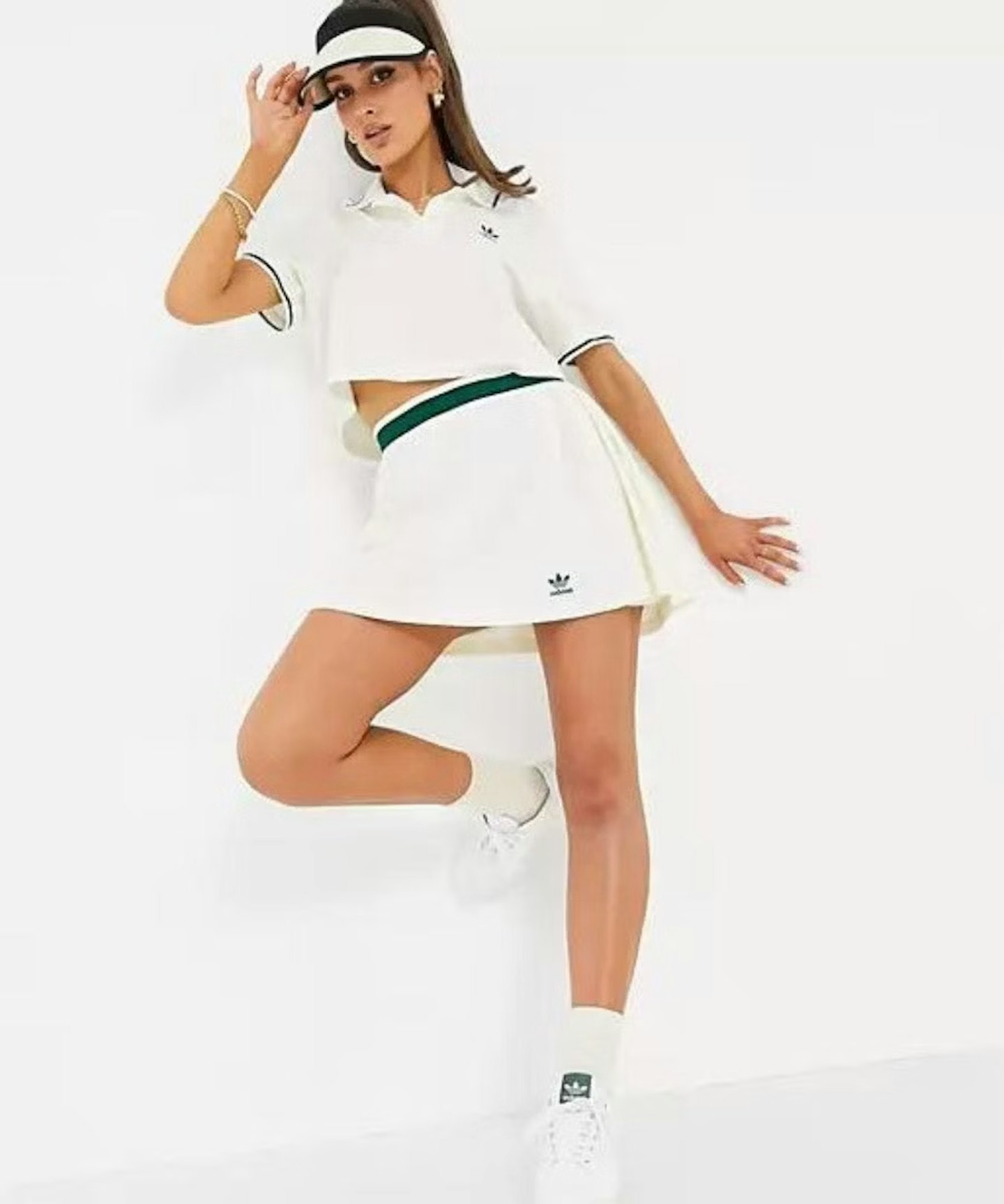 Adidas Originals 'Tennis Luxe' Logo Pleated Skirt in Off White