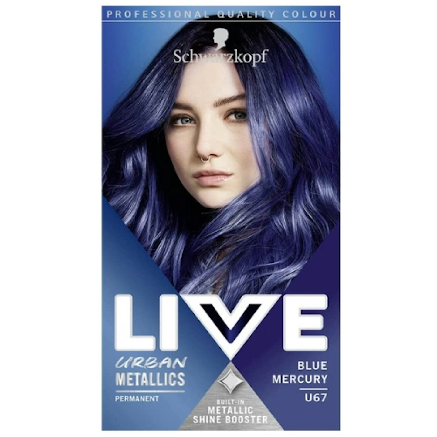Schwarzkopf LIVE Urban Metallics Vibrant Permanent Blue Hair Dye, Infused with Coconut Oil for Shiny Hair, Blue Mercury U67