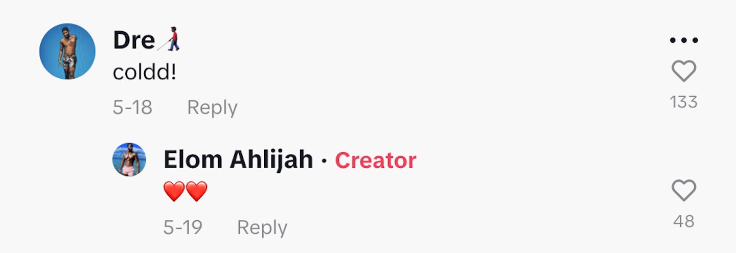 A screenshot of TikTok comments from André Furtado and Elom Ahlijah-Wilson