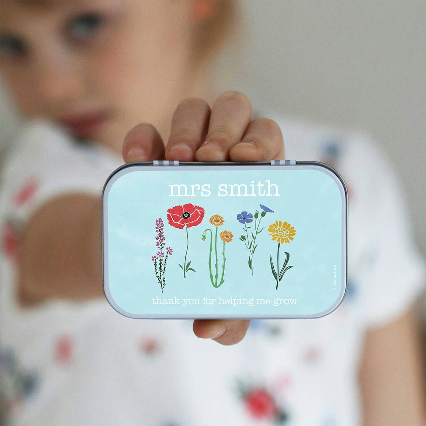 Cotton Twist Personalised Teacher Gift Tin With Wildflower Seeds