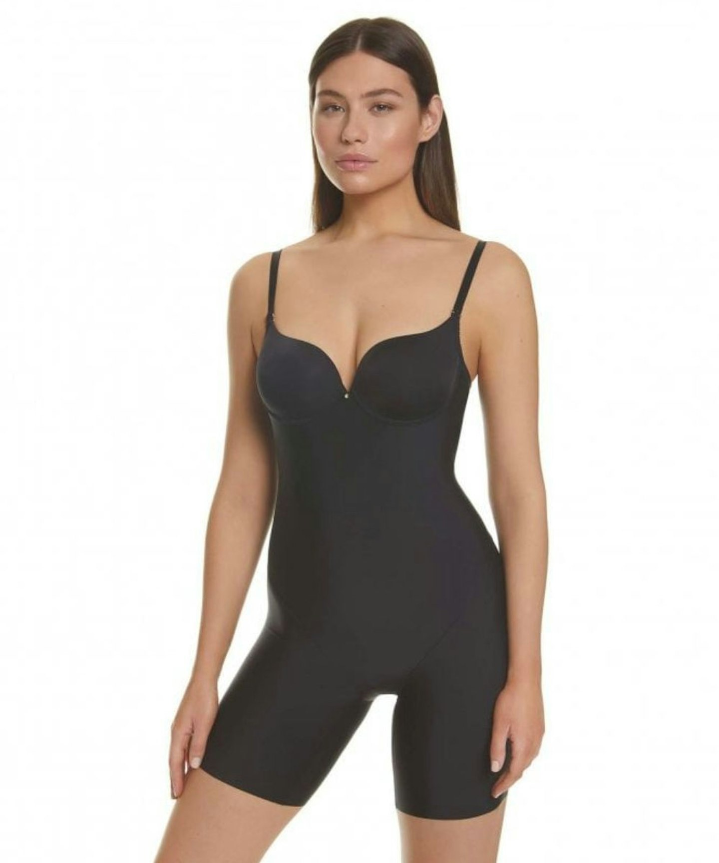 Selected by Luxury-Legs Plunge Low-Back Mid-Thigh Bodysuit