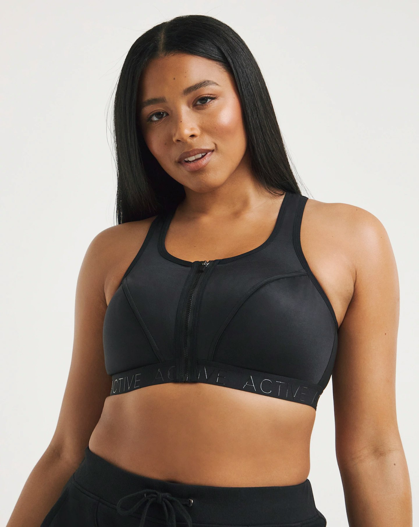 Pretty Secrets High Impact Black Zip Front Sports Bra