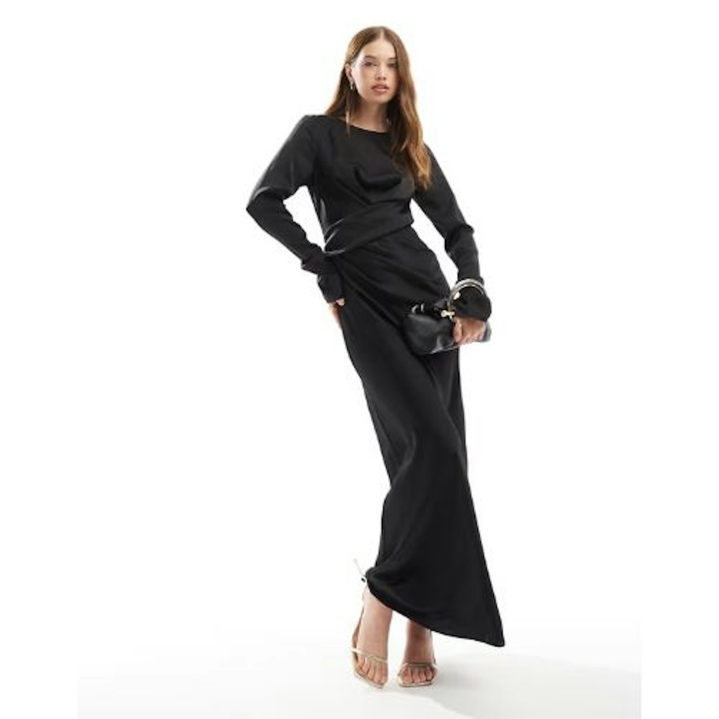 ASOS DESIGN Satin Long Sleeve Pleated Front Maxi Dress