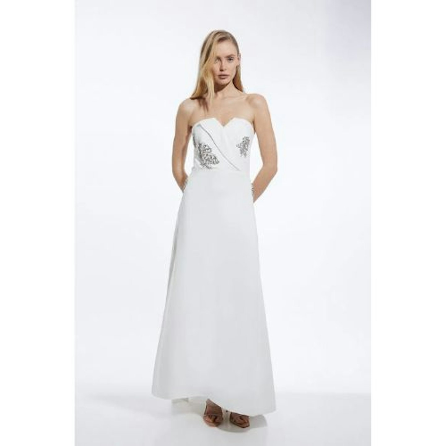 Crystal Embellished Bandeau Tailored Maxi Dress