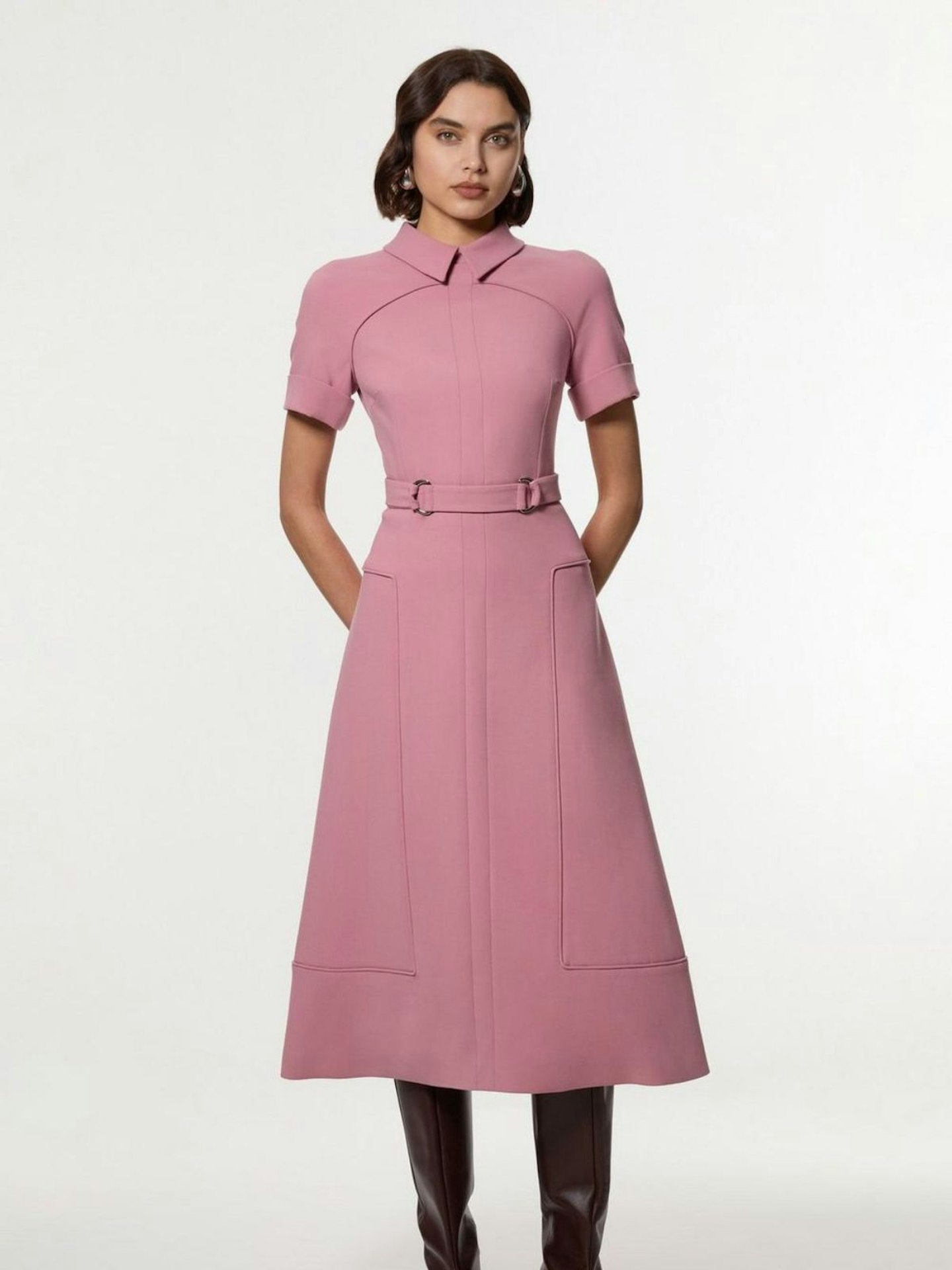 Karen Millen Compact Stretch Tab Detail Full Skirted Midi Dress