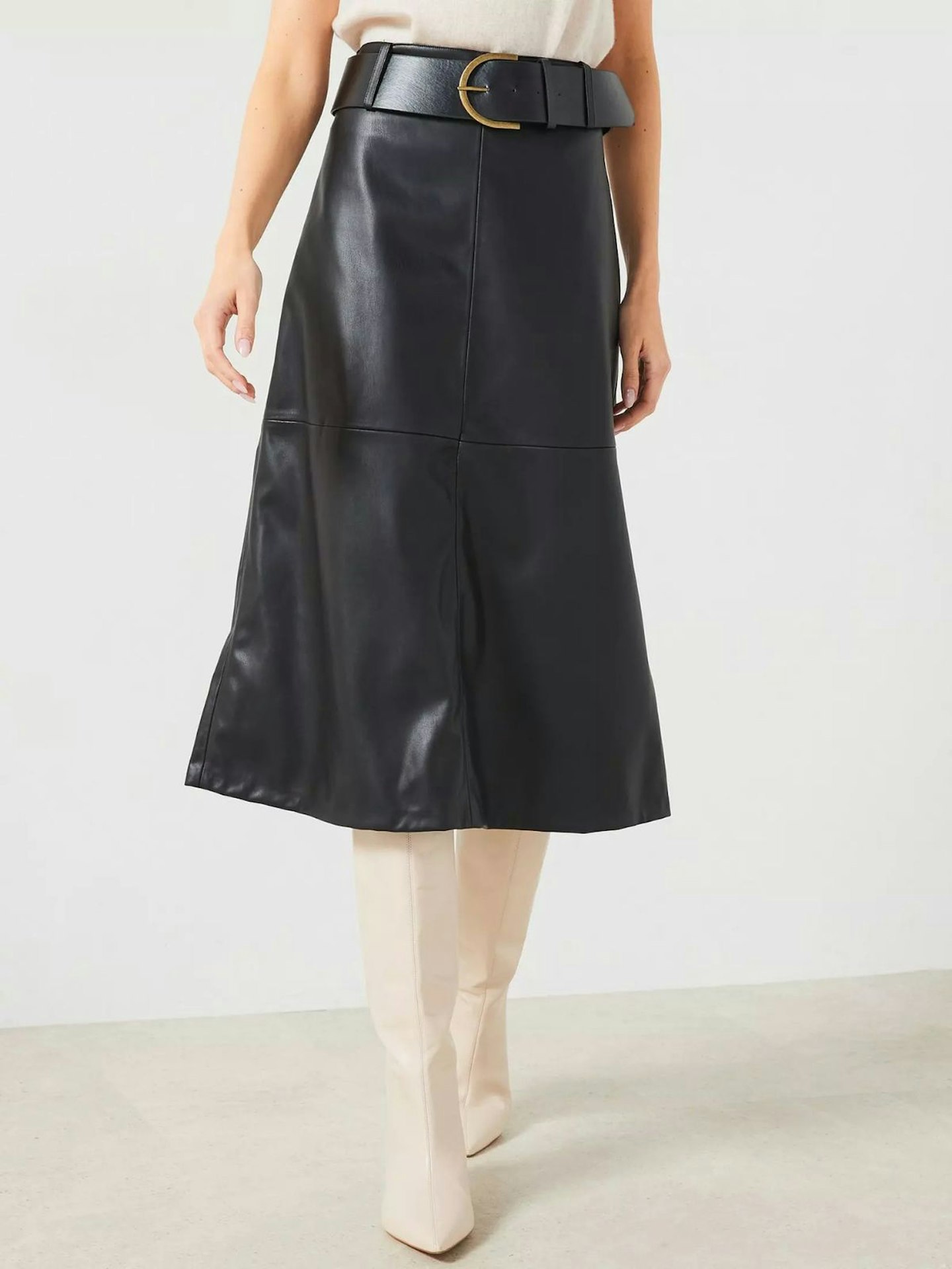 Mango Leather-Effect Midi Skirt