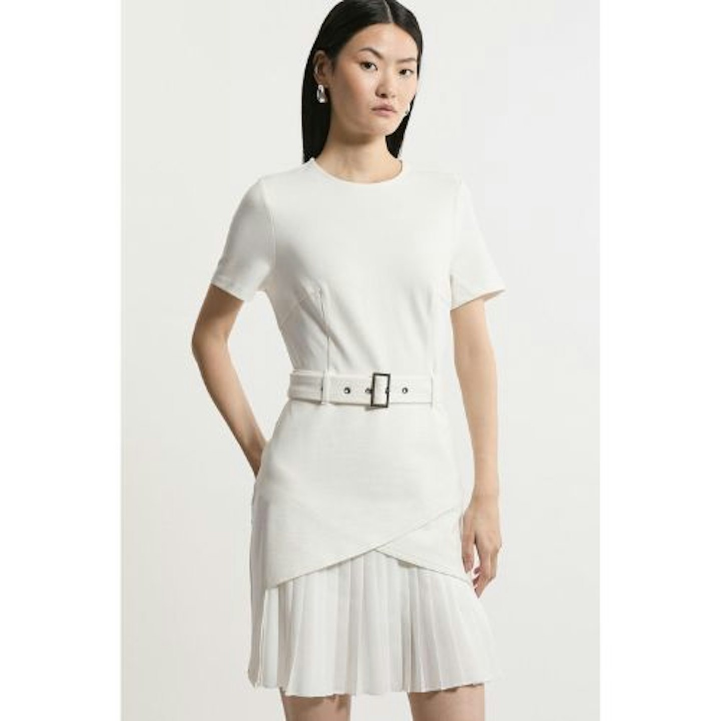 Ponte And Georgette Jersey Pleated Skirt Mini Dress