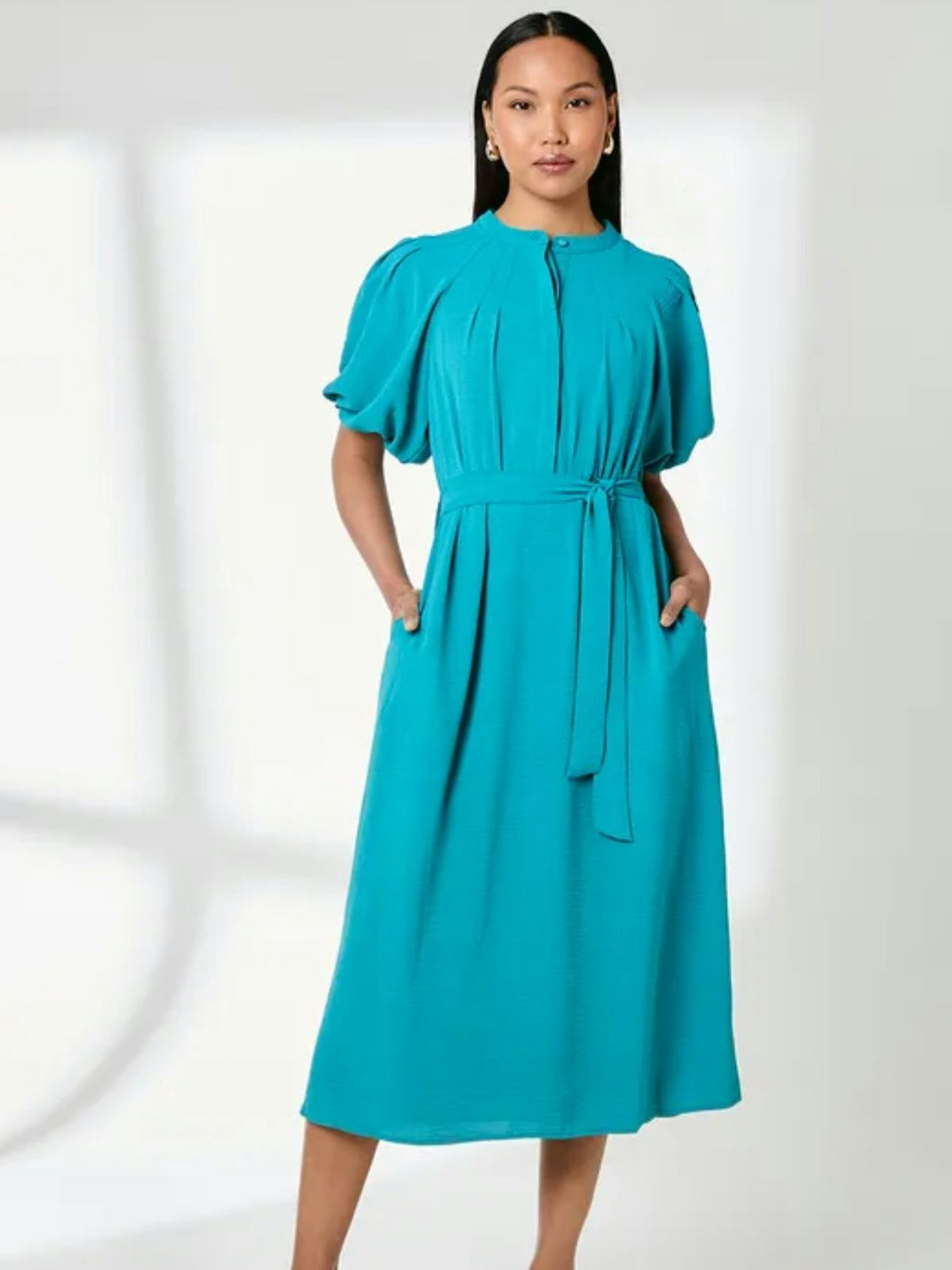 Principles Teal Tie Waist Midi Dress