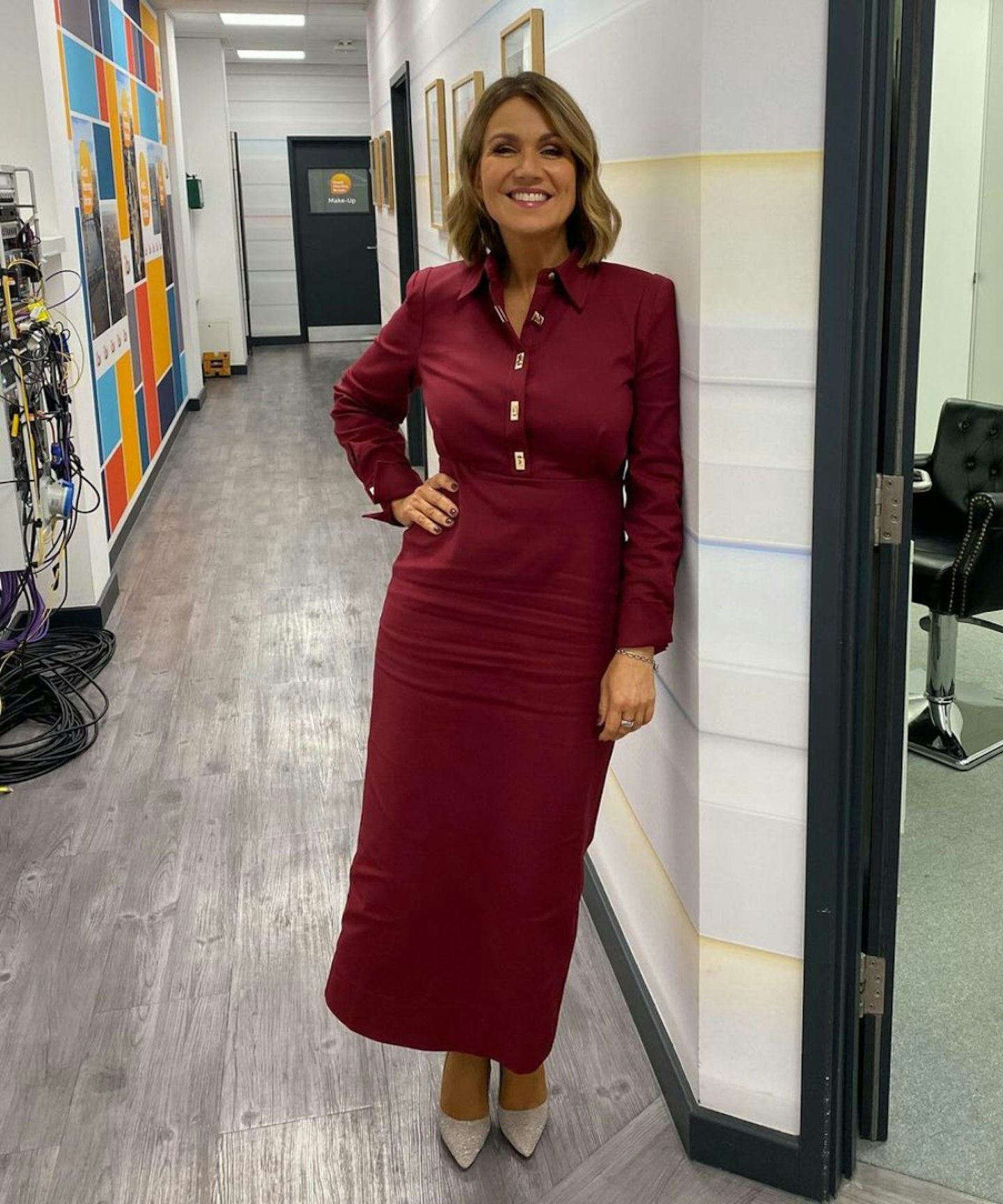 susanna reid in burgundy shirt dress