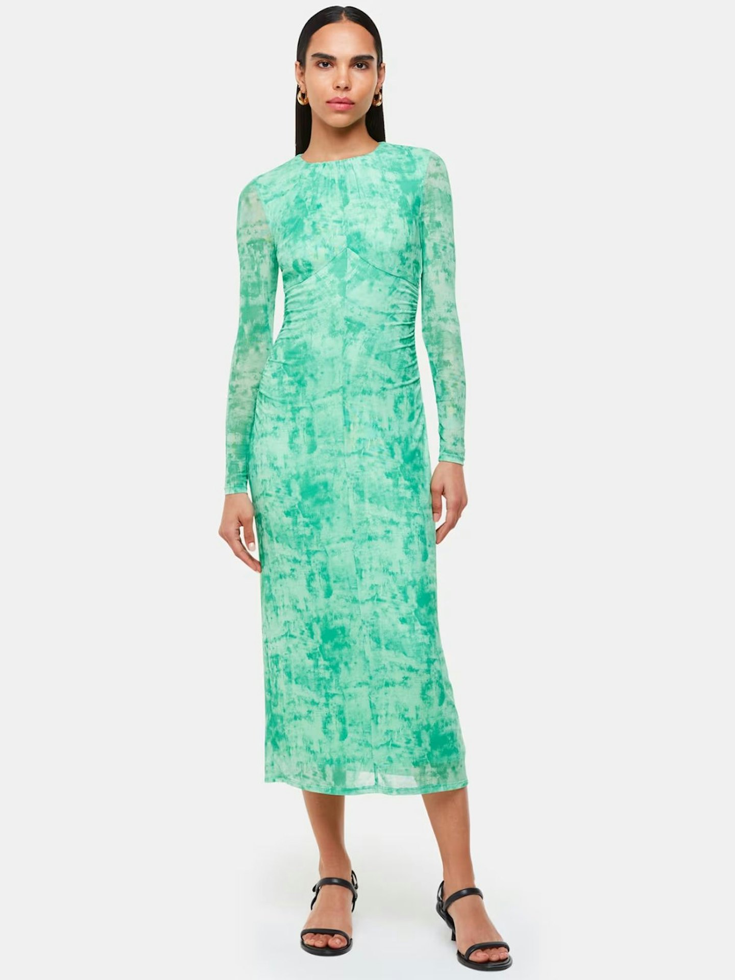 Whistles Green Brushwork Print Mesh Dress