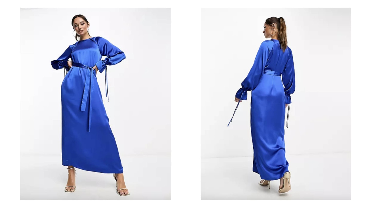 blue satin maxi dress
