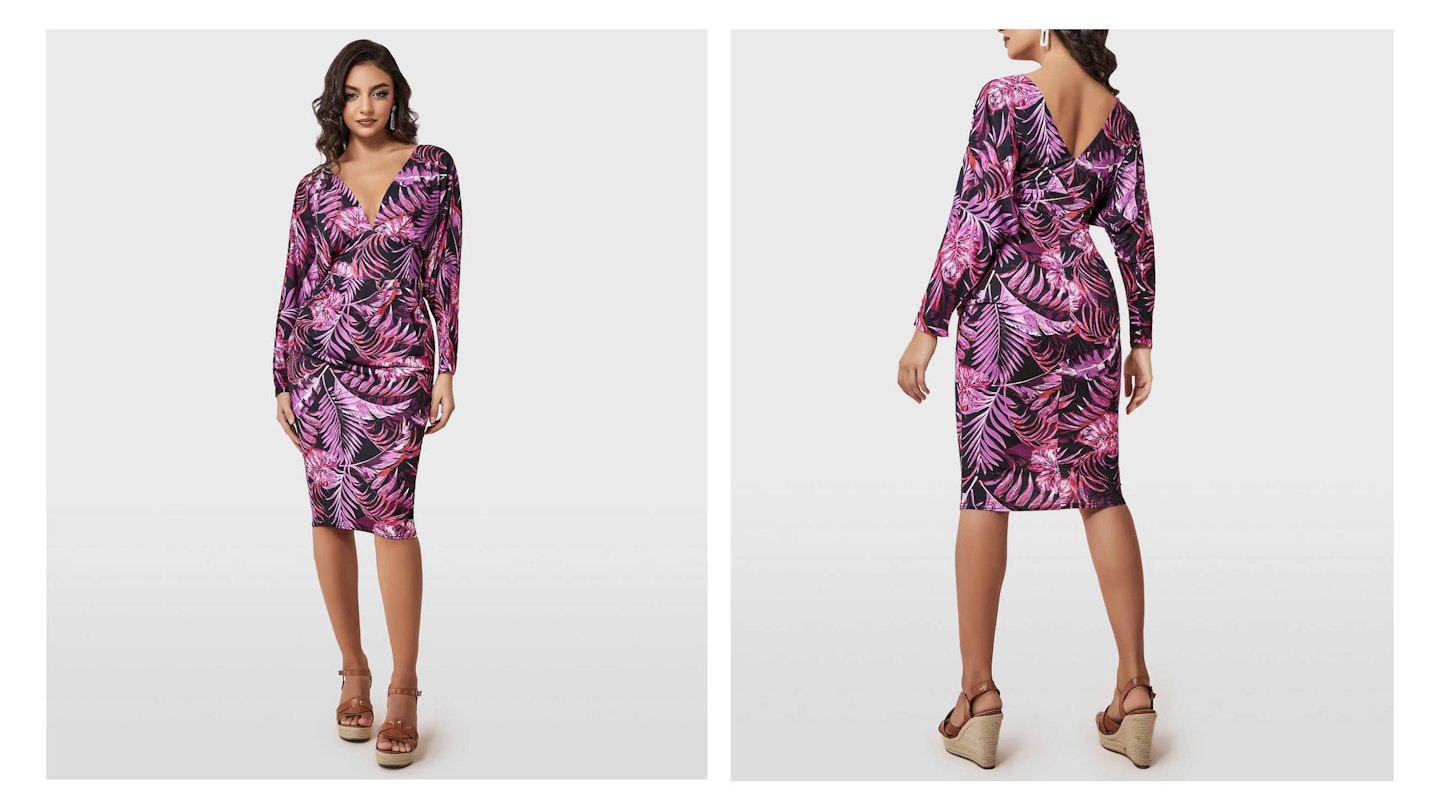 purple floral midi dress