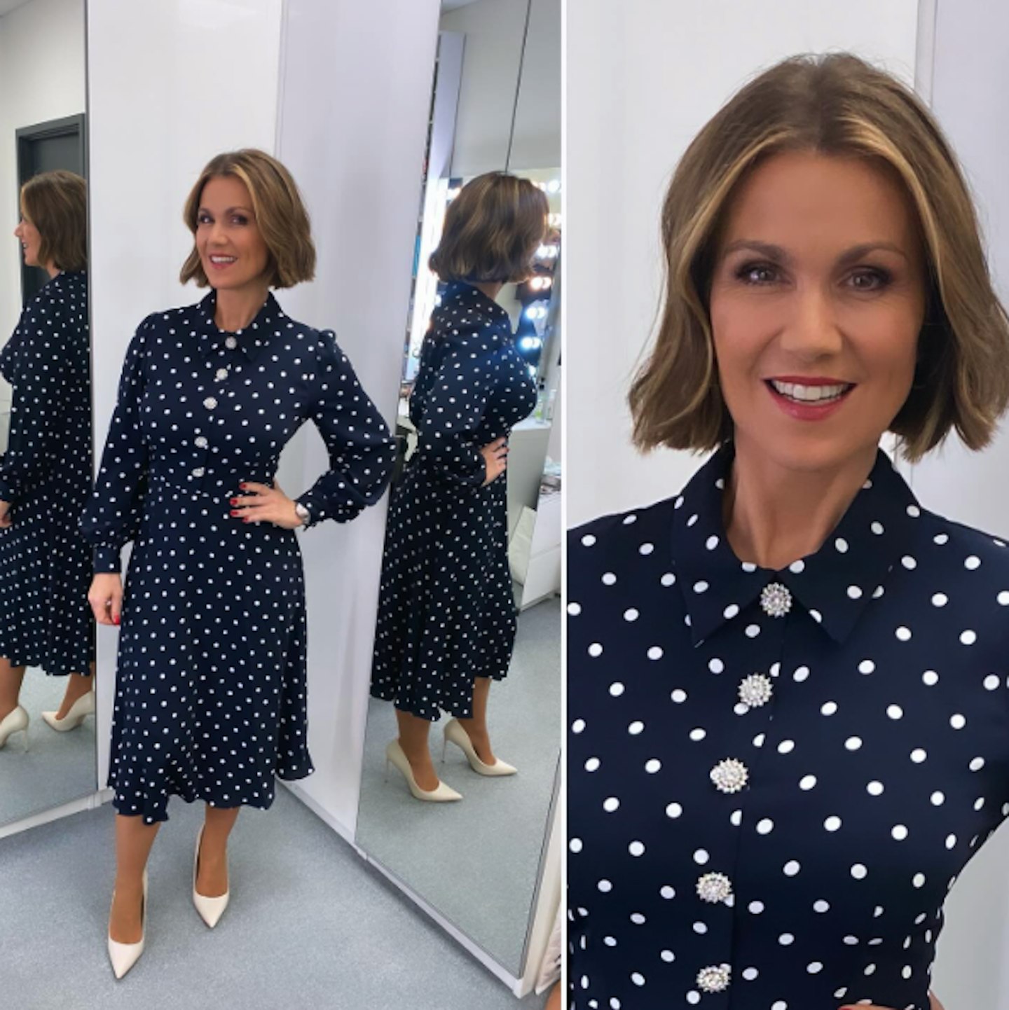 susanna reid navy polka dot dress