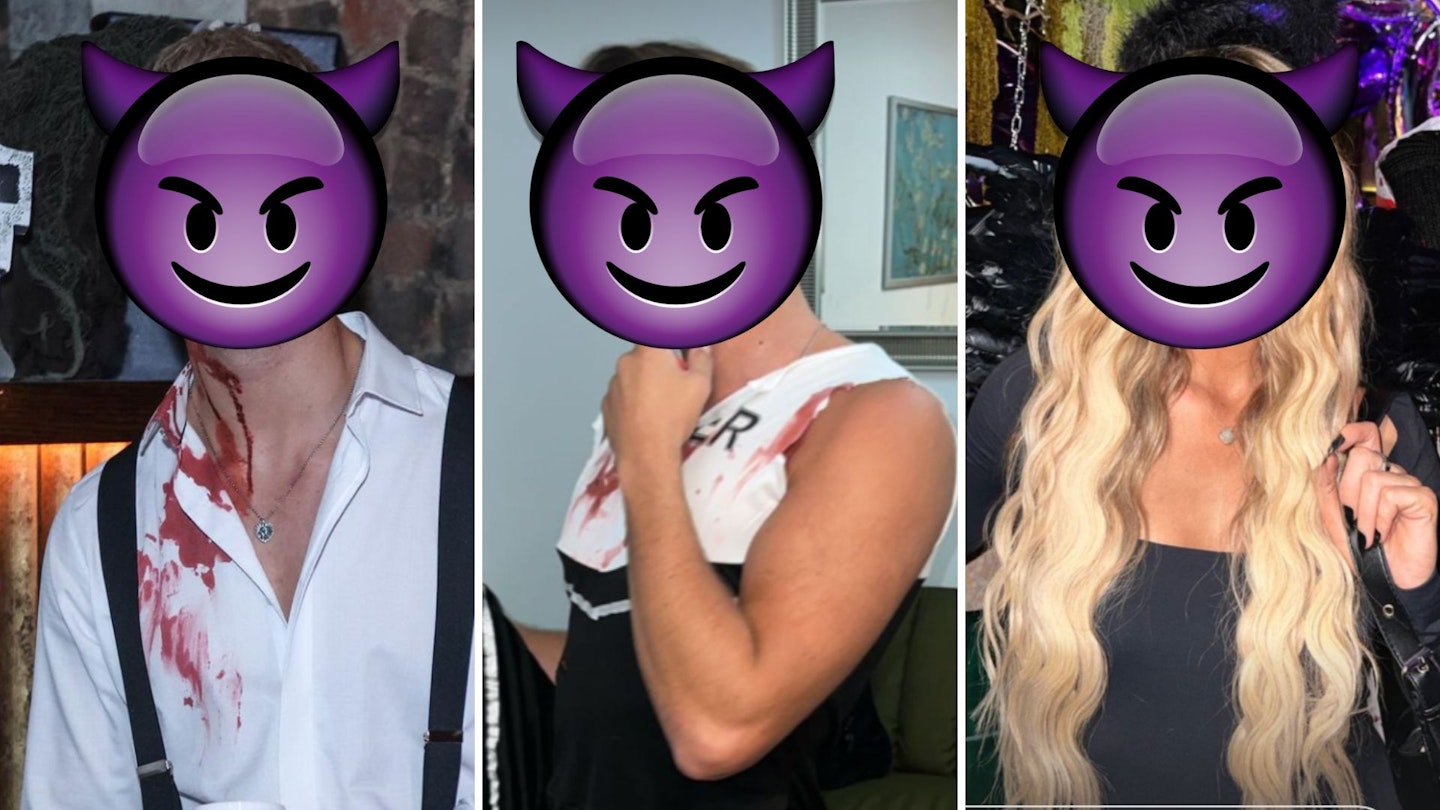 Lazy Halloween outfits covered by devil emojis
