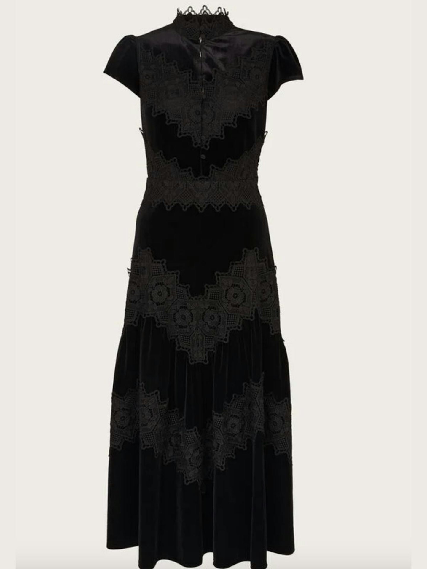 Valentina Velvet Lace Dress Black