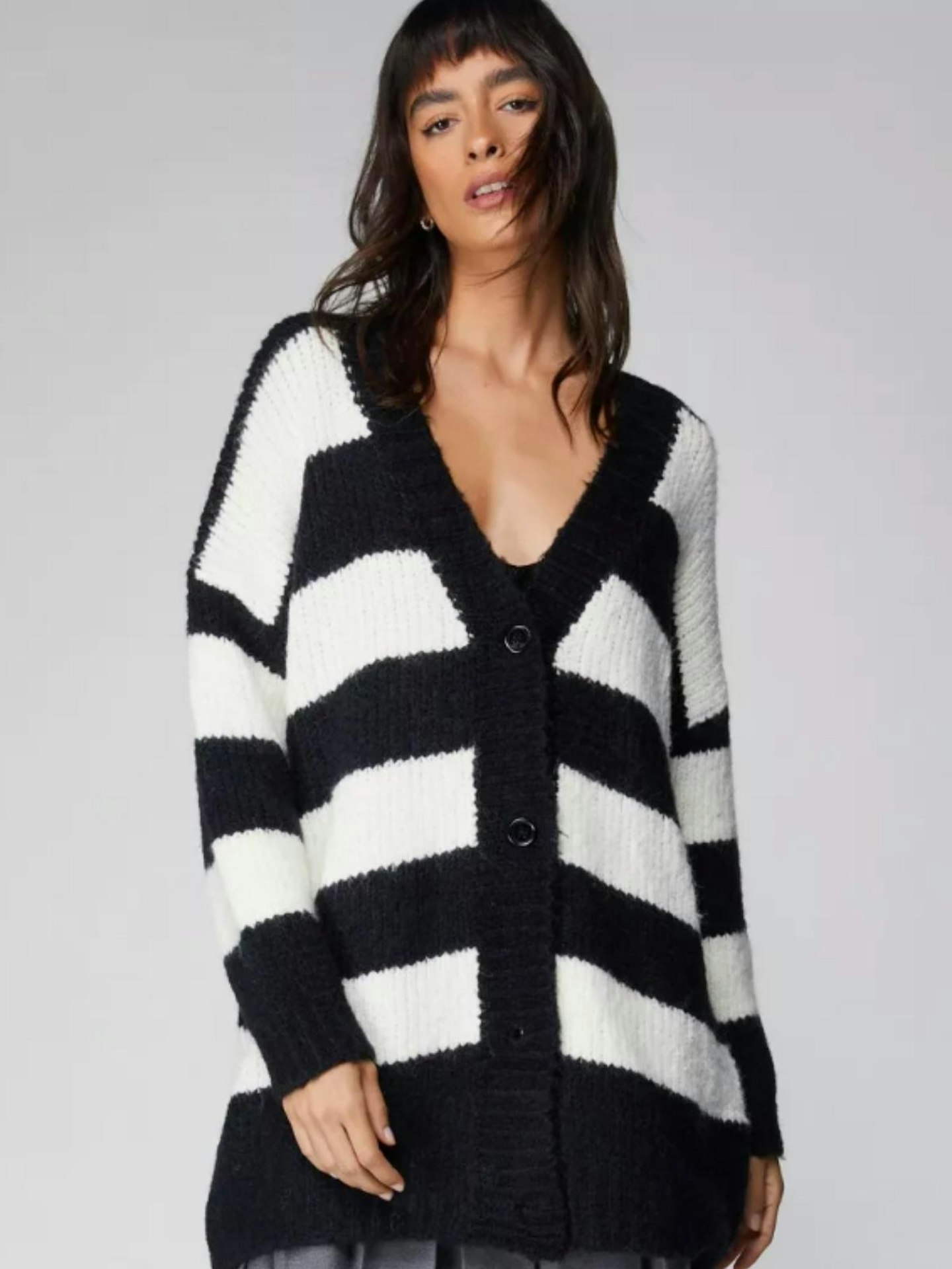 NastyGal Stripe Oversized Button-Up Cardigan