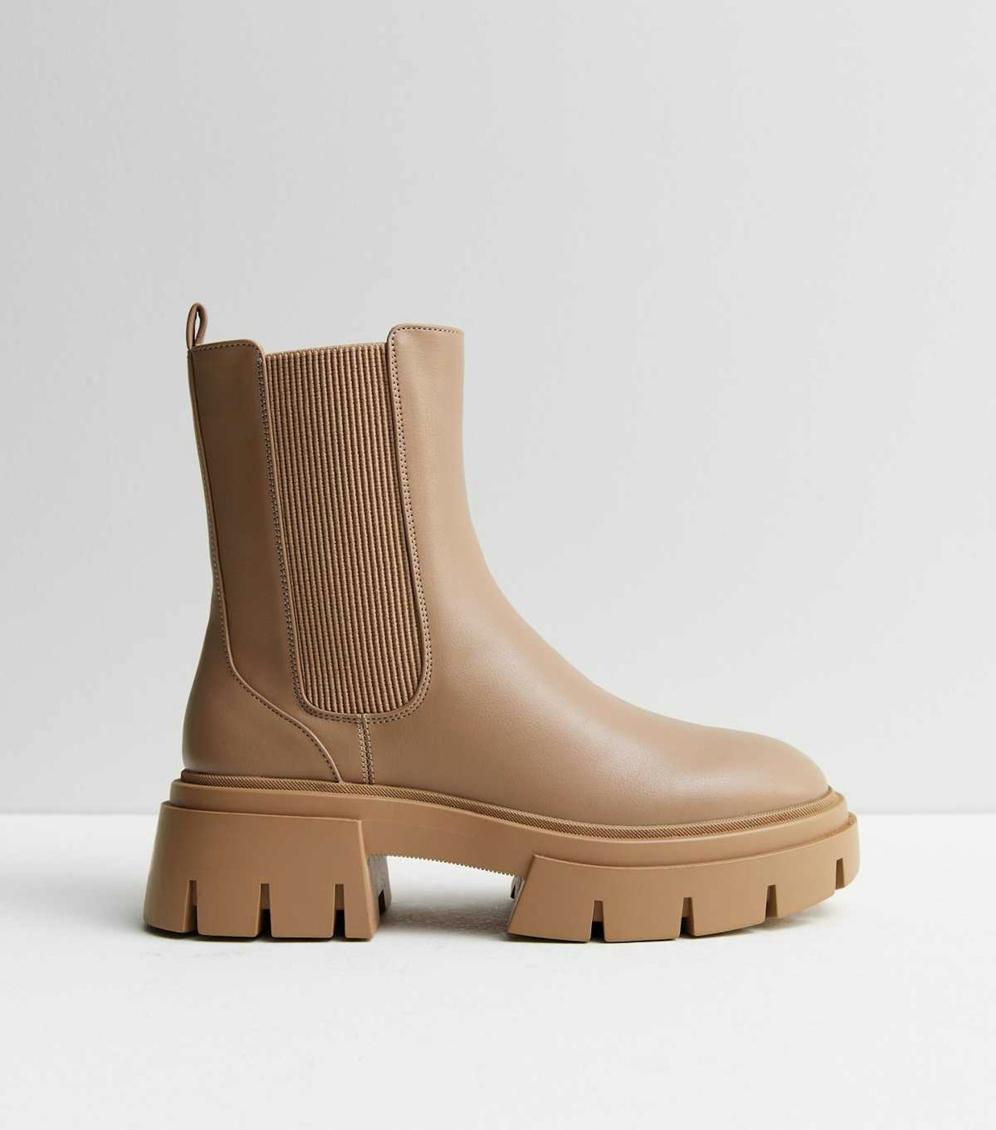New Look Camel Leather-Look Chunky Cleated Sole Chelsea Boots