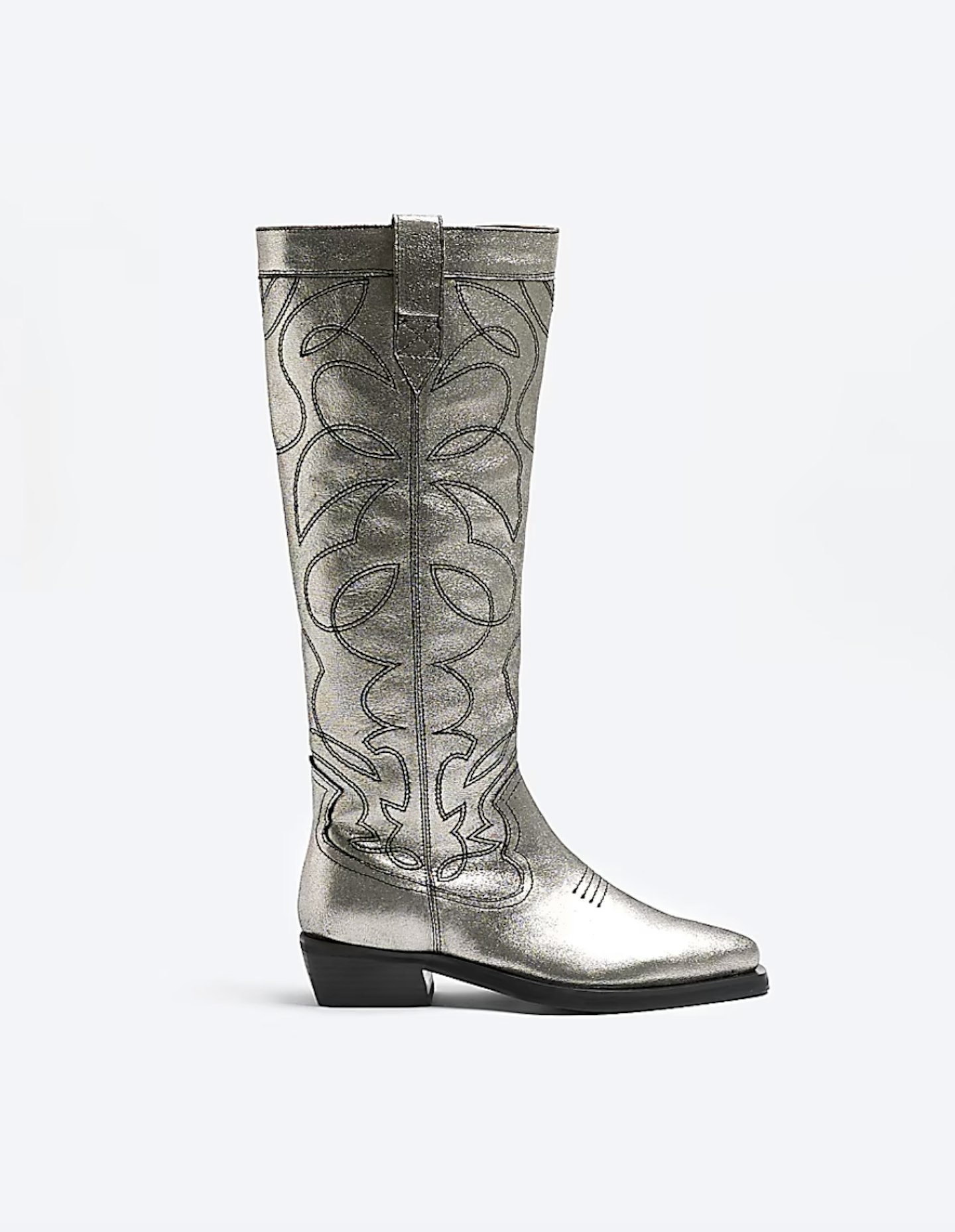 River Island Silver Leather Western Boots