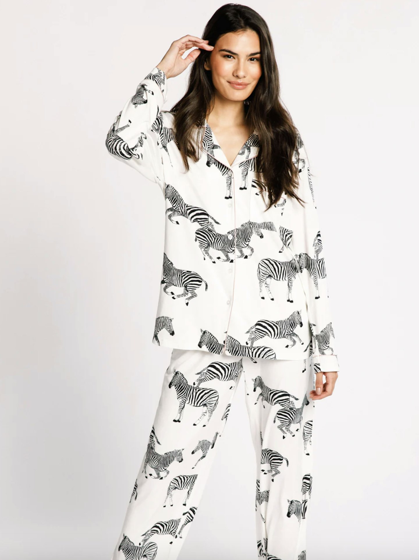 White Zebra Print Long Pyjama Set