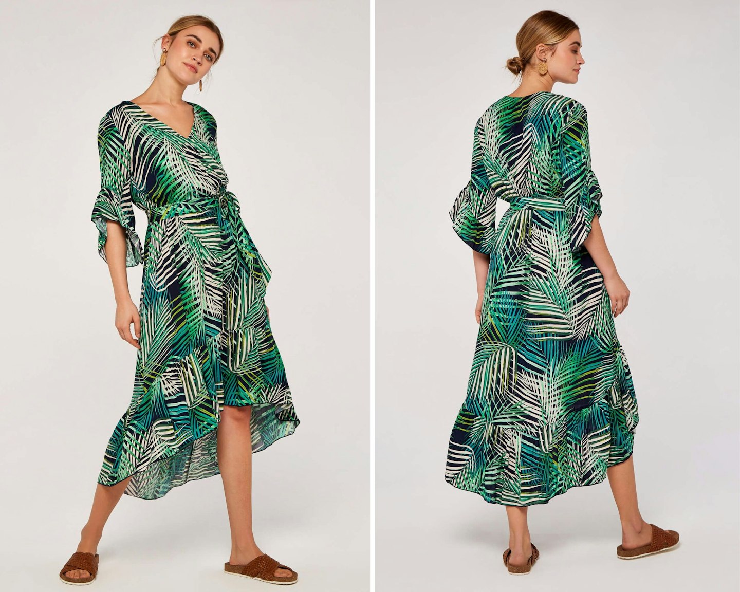 Tropical Leaf Ruffle Dress